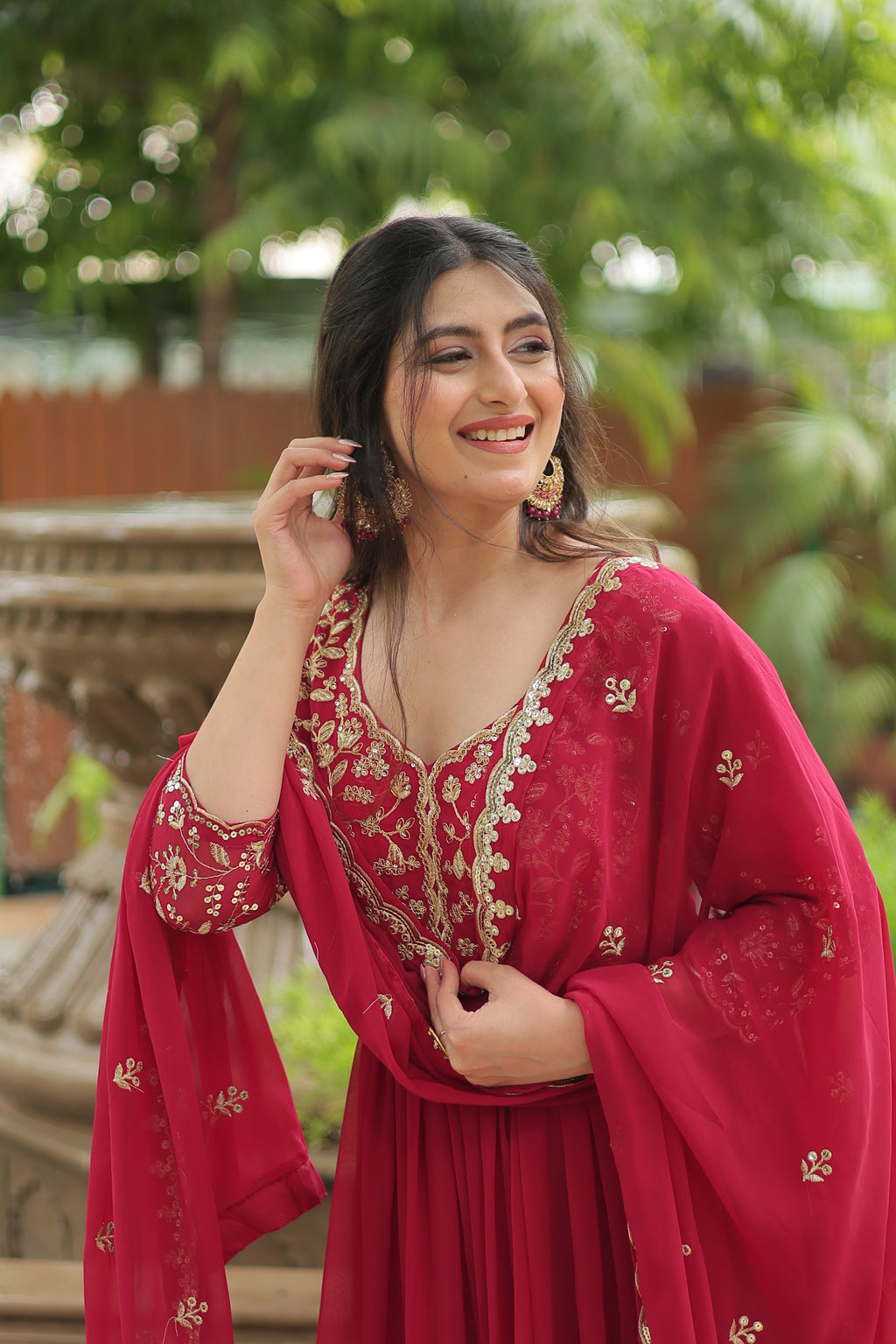 Faux Blooming Embroidered Gown For Women