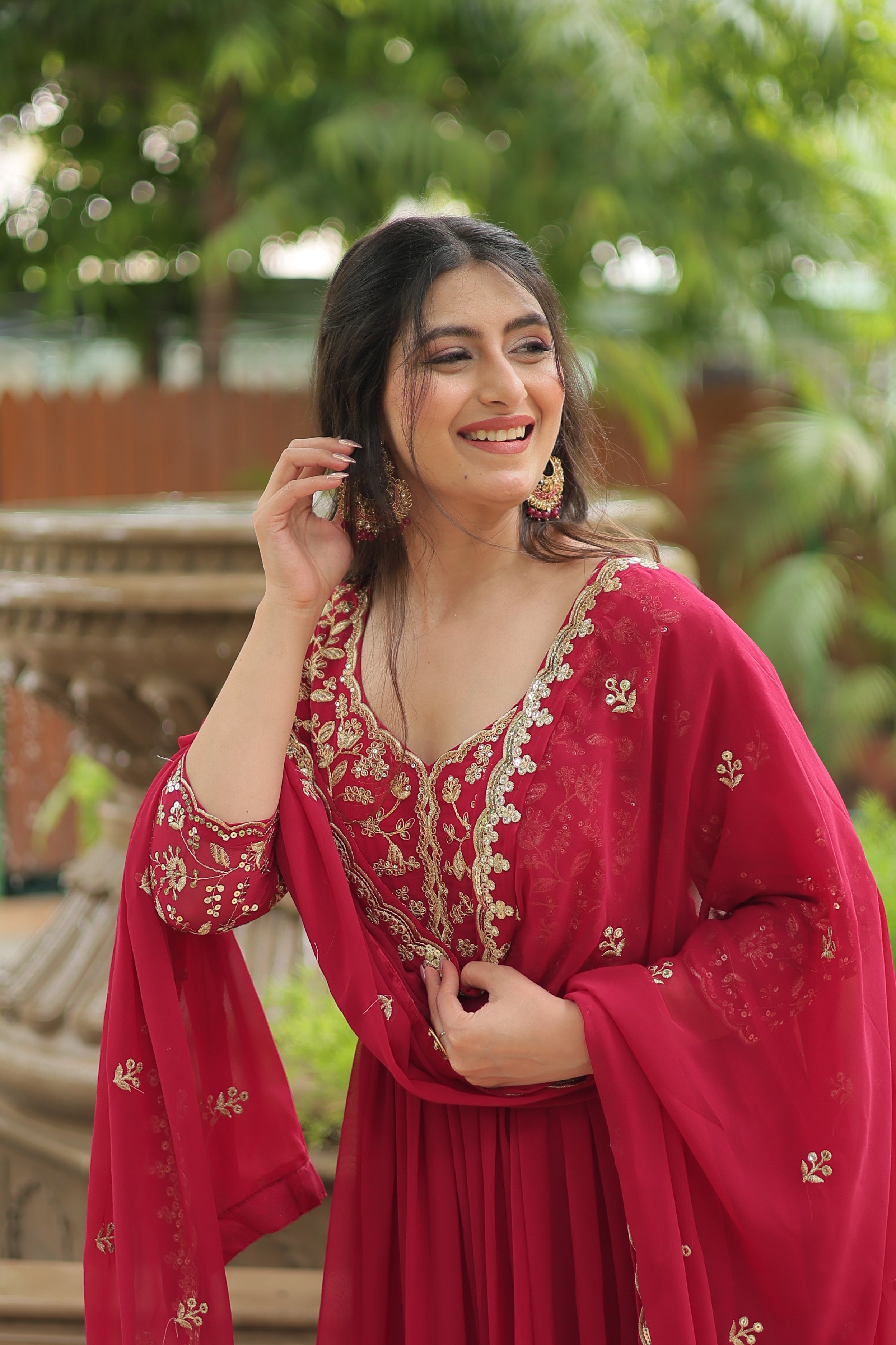 Faux Blooming Embroidered Gown For Women