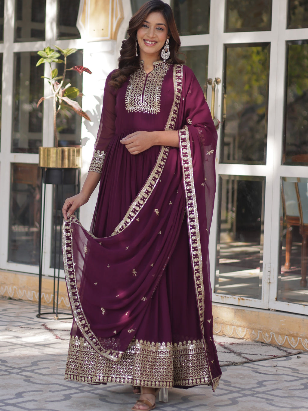 Georgette Embroidered Gown For Women