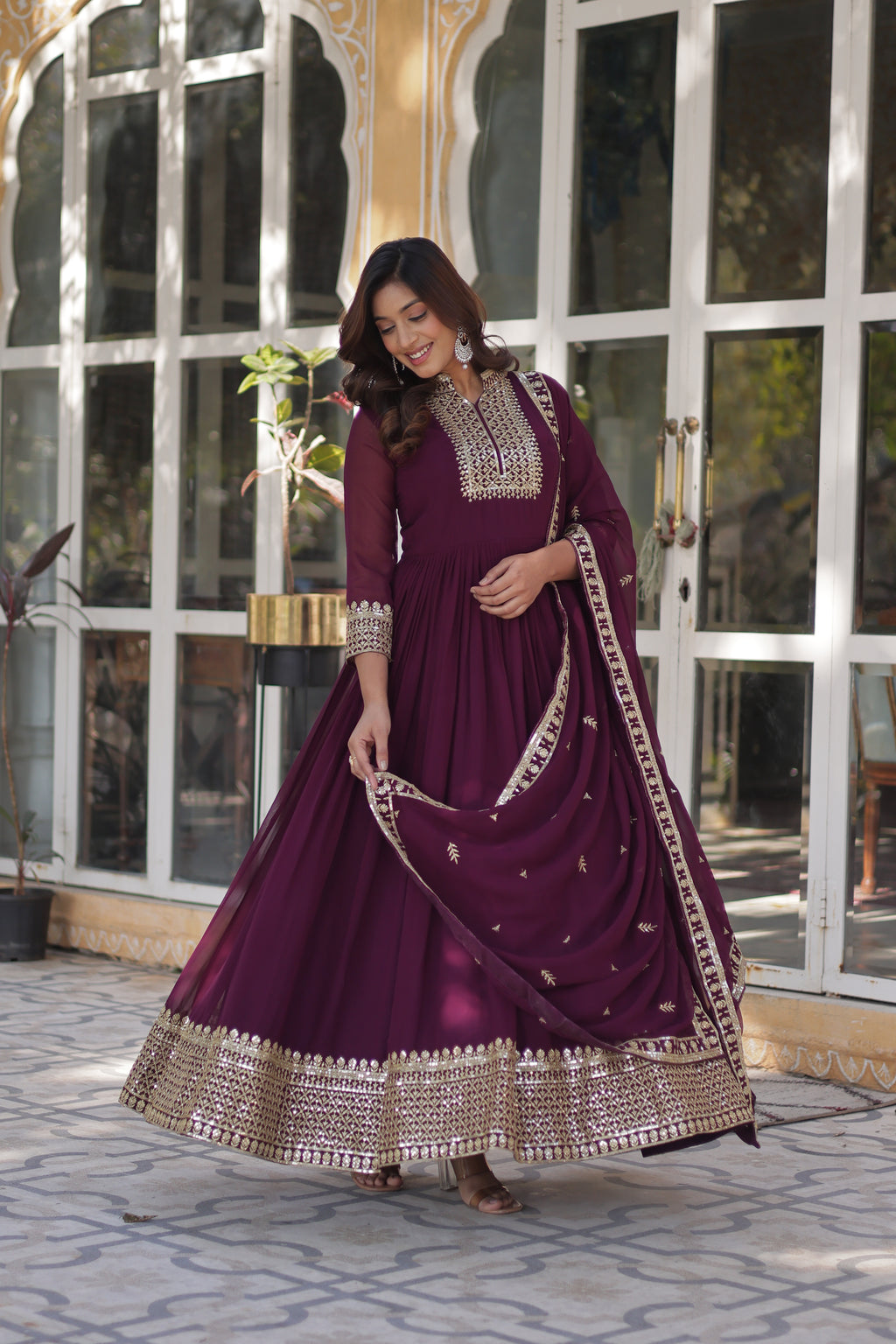 Georgette Embroidered Gown For Women