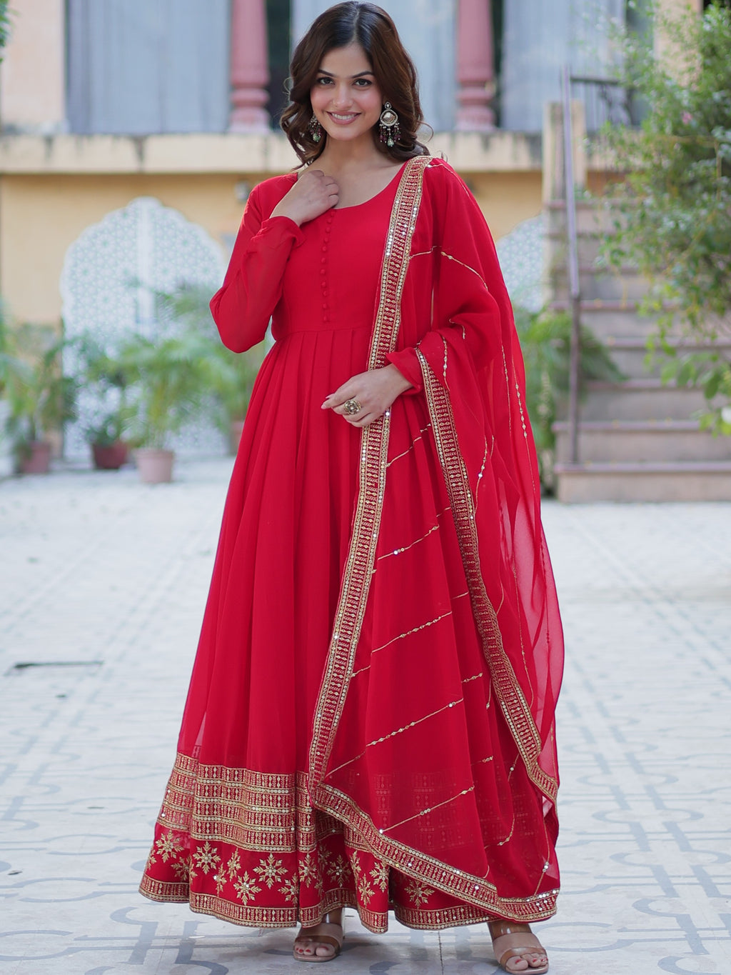 Faux Blooming Embroidered Gown For Women