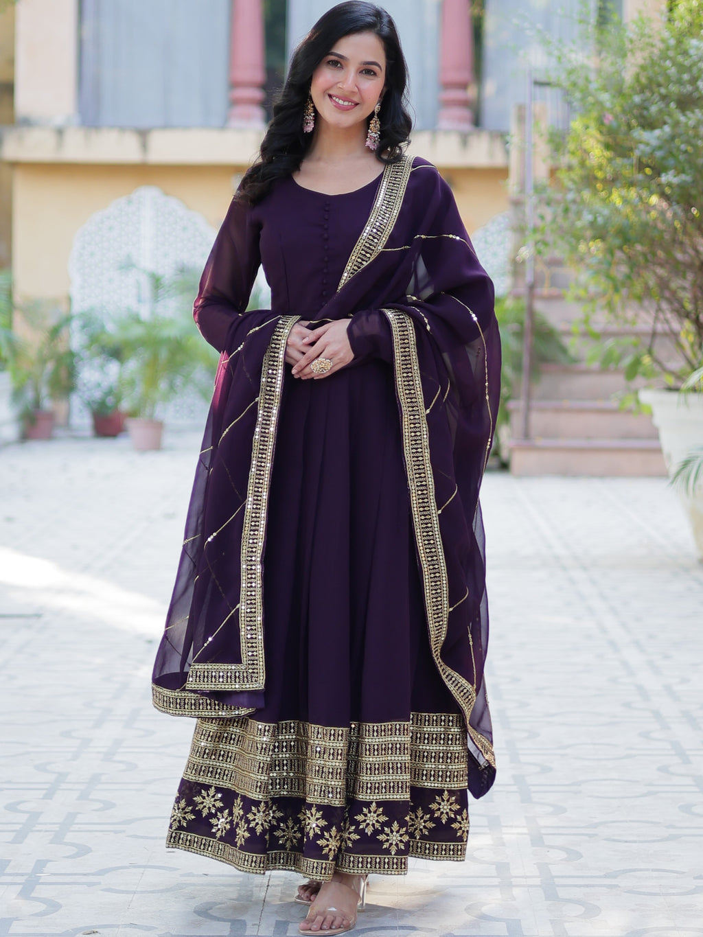 Faux Blooming Embroidered Gown For Women