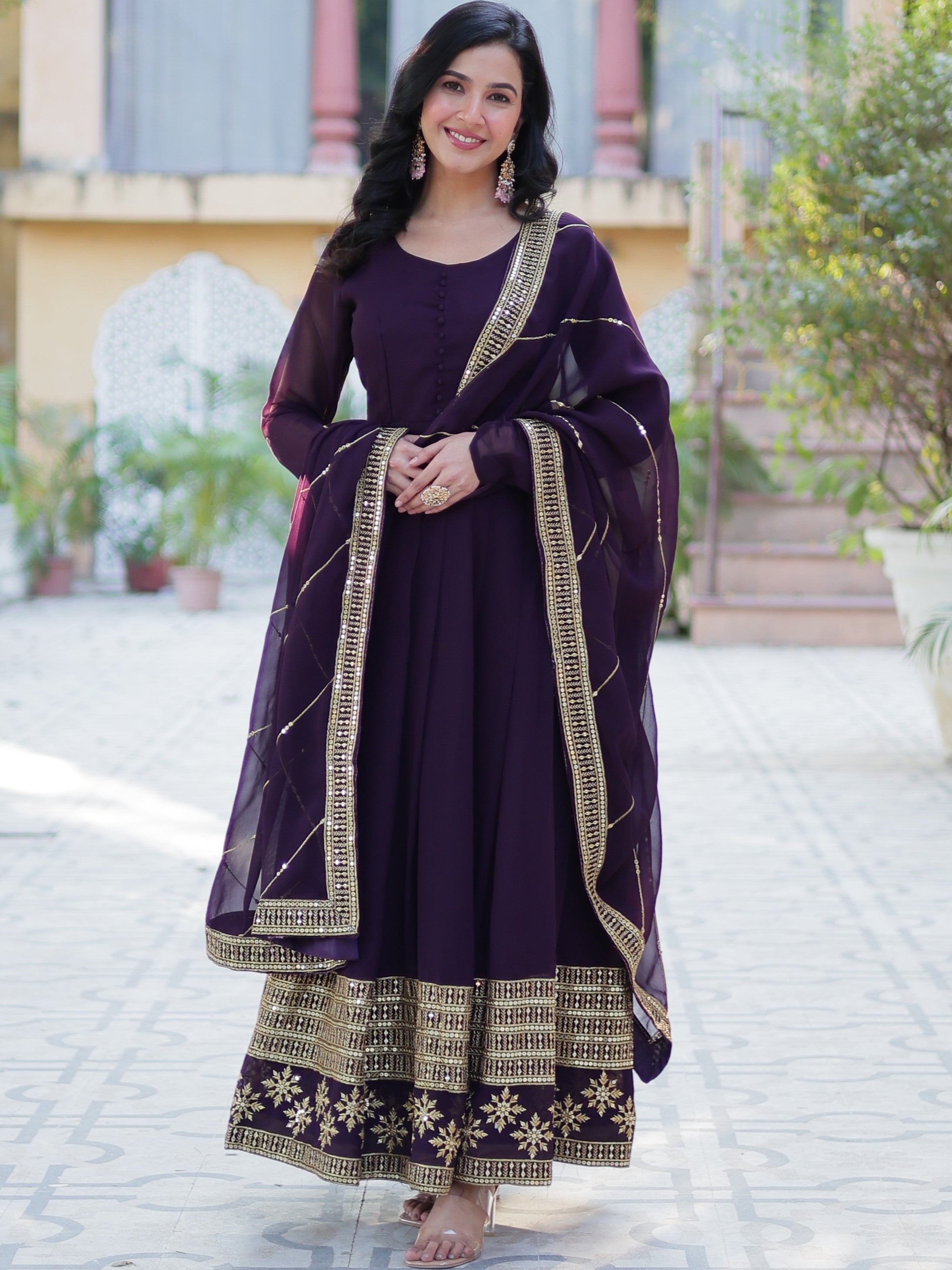 Faux Blooming Embroidered Gown For Women