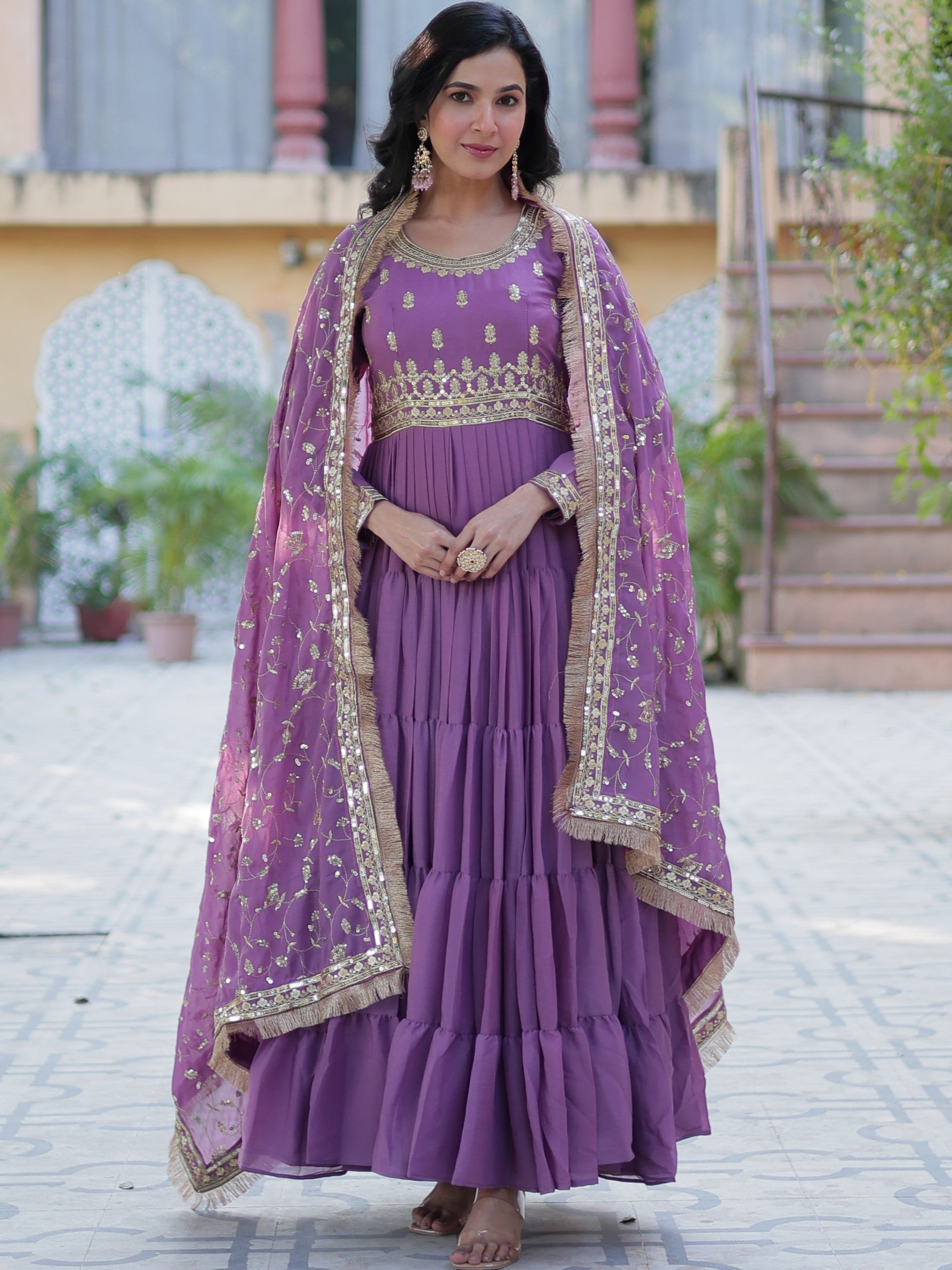 Star Georgette Embroidered Gown For Women