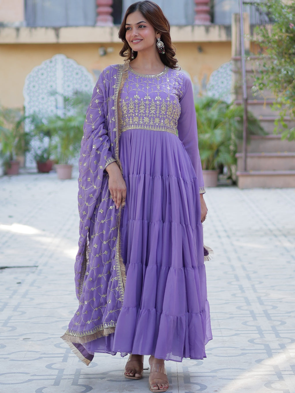 Star Georgette Embroidered Gown For Women