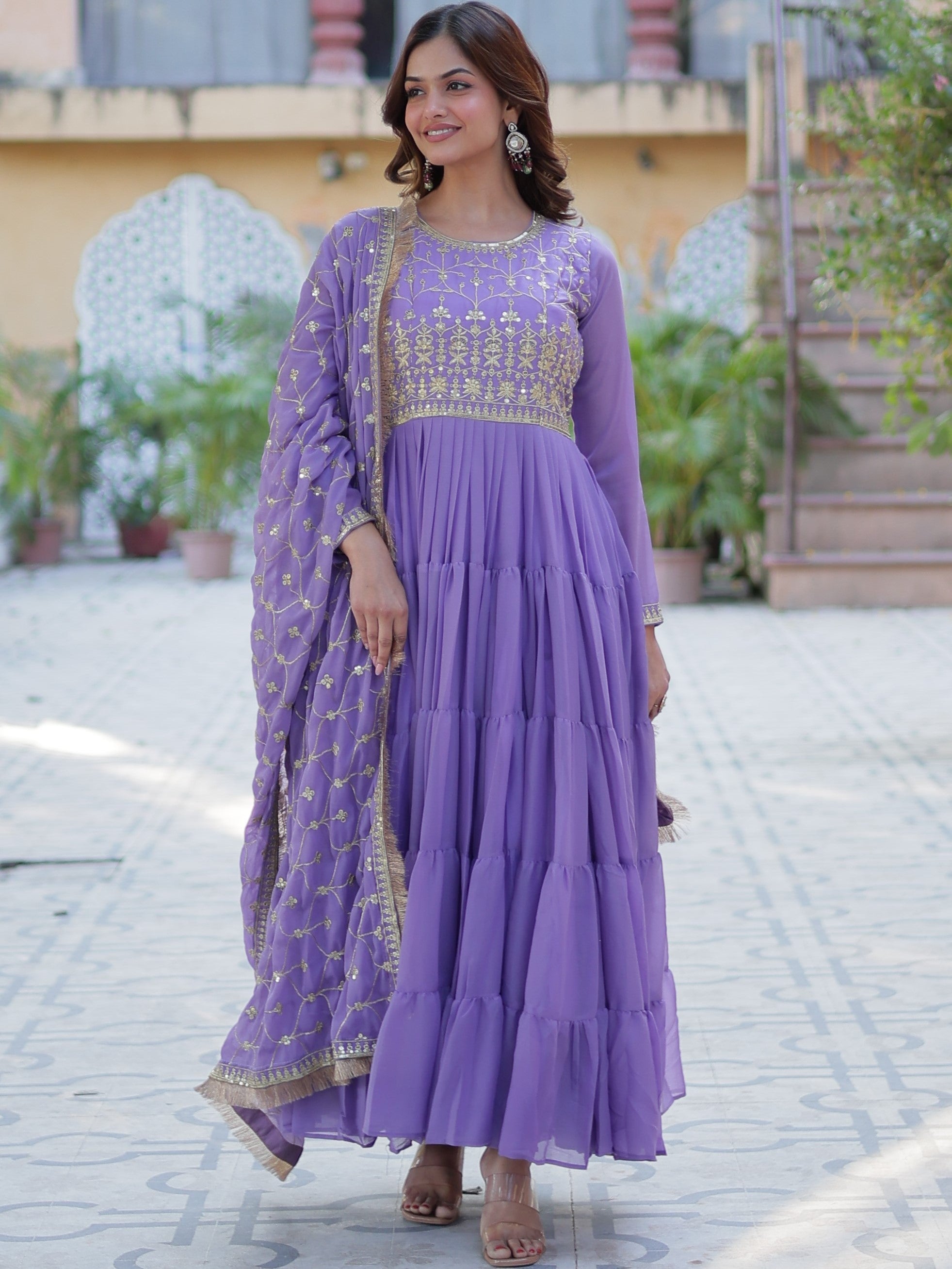 Star Georgette Embroidered Gown For Women