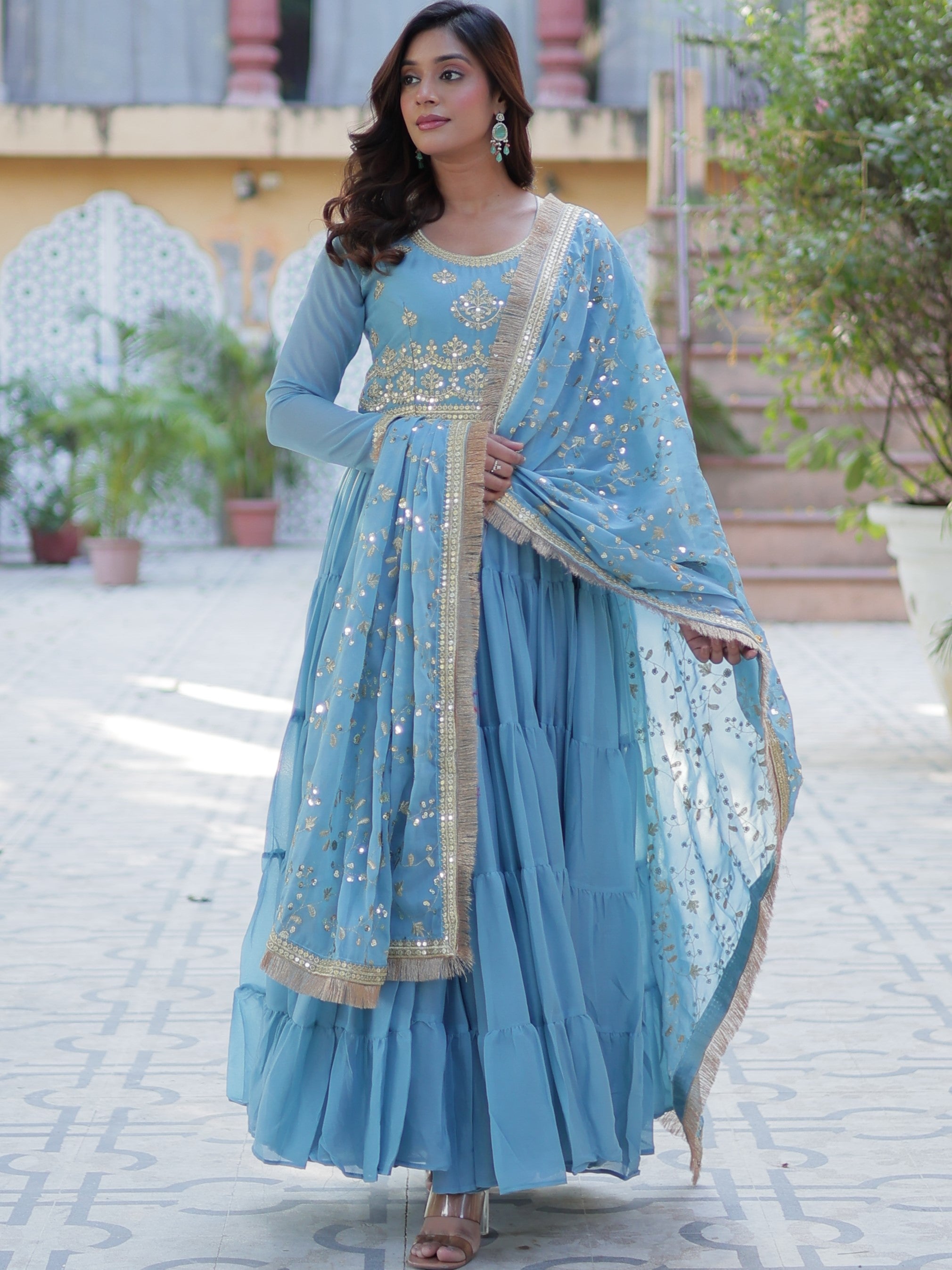 Star Georgette Embroidered Gown For Women