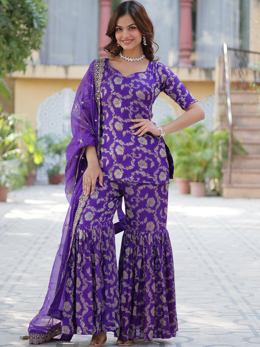 Viscose Georgette Top Bottom Set For Women