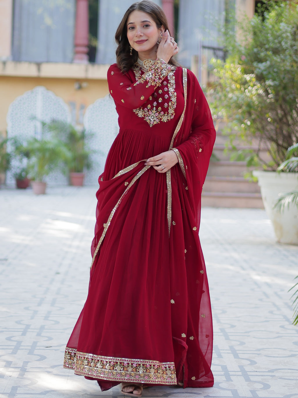 Georgette Embroidered Gown For Women