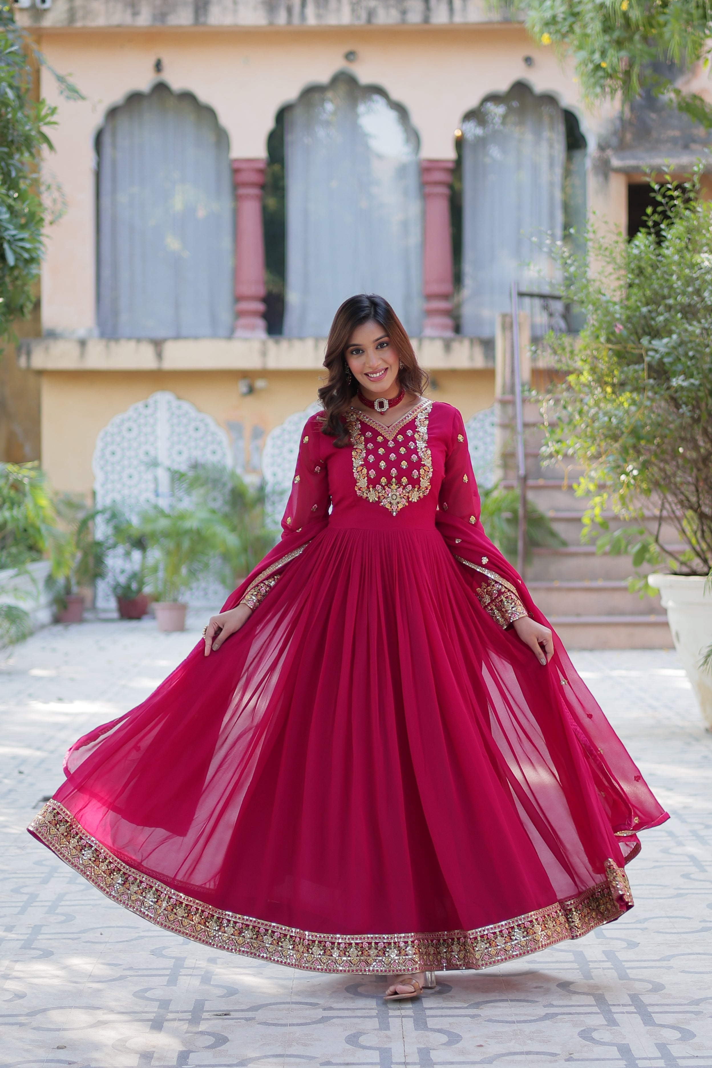 Georgette Embroidered Gown For Women