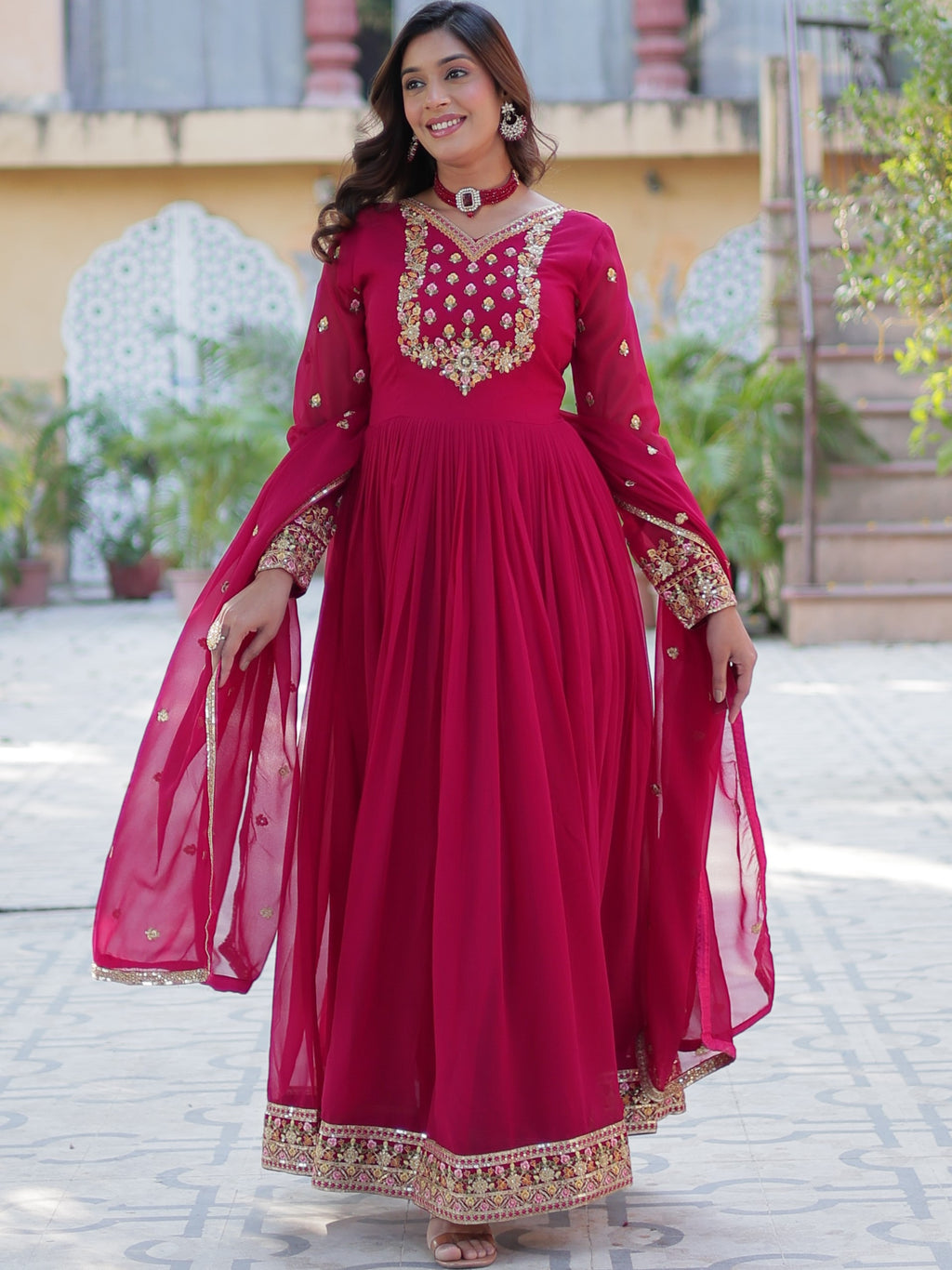 Georgette Embroidered Gown For Women