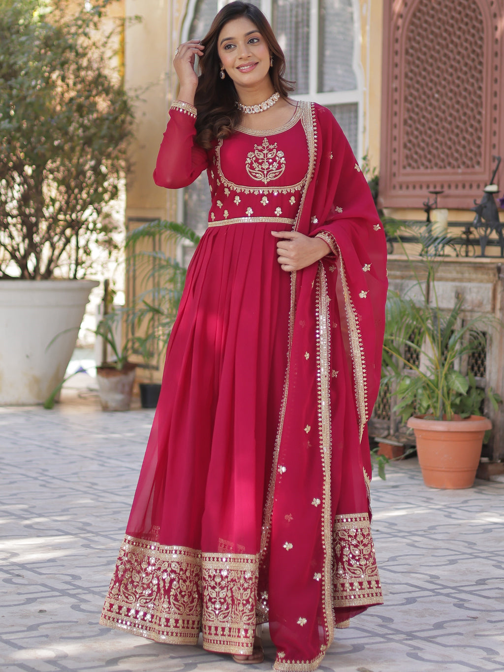 Georgette Embroidered Gown For Women