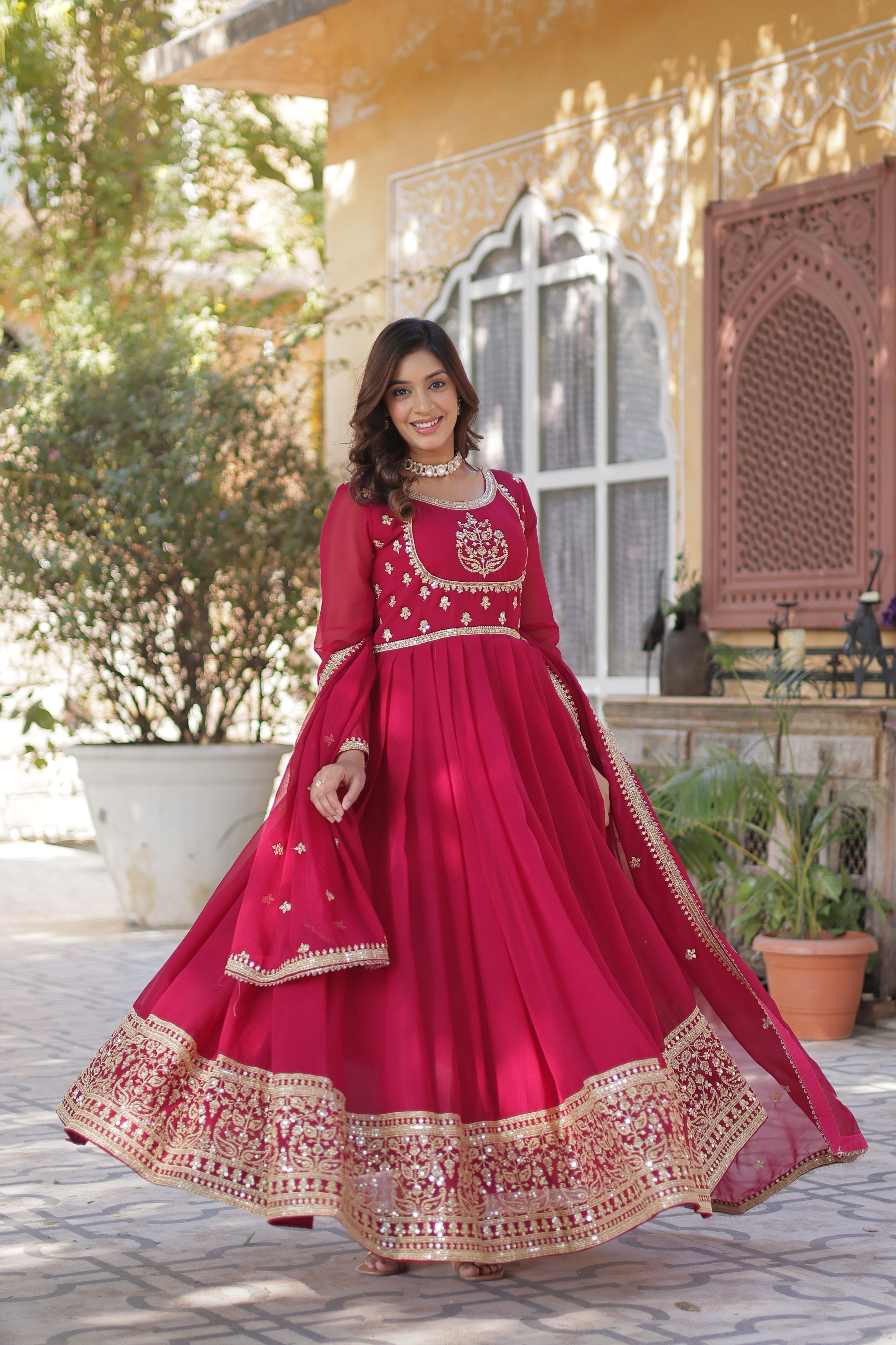 Georgette Embroidered Gown For Women