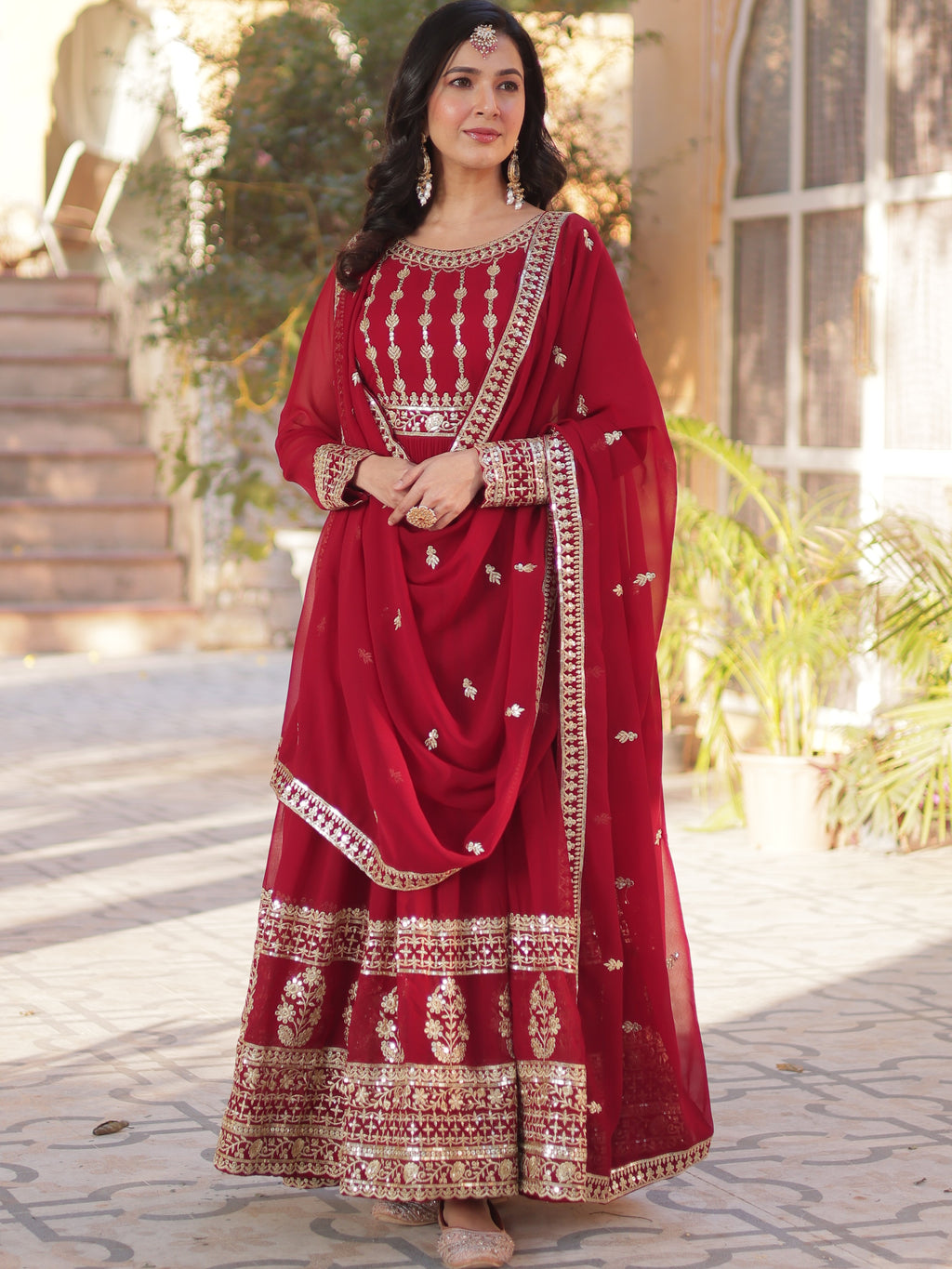 Faux Blooming Embroidered Gown For Women