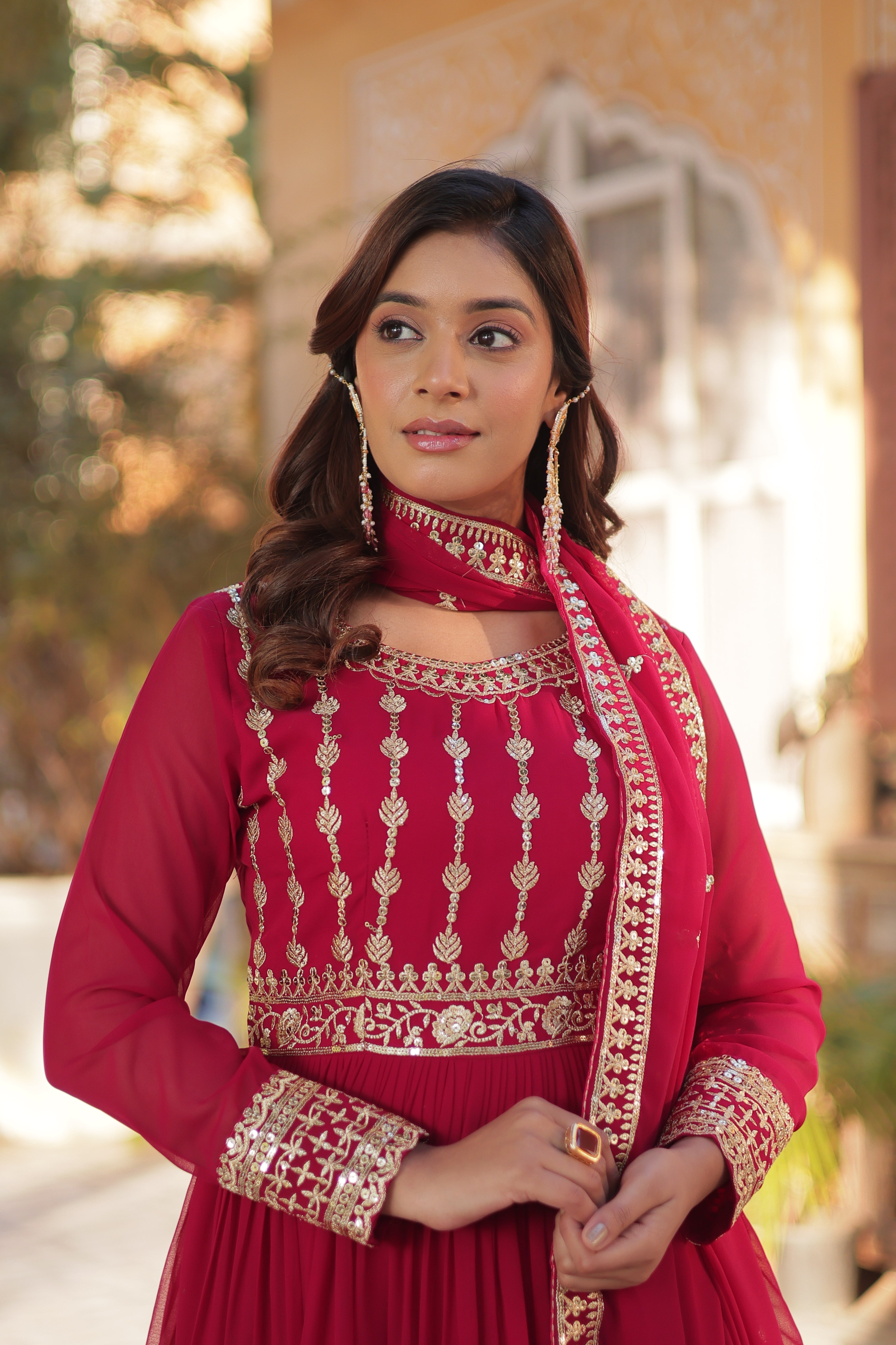 Faux Blooming Embroidered Gown For Women