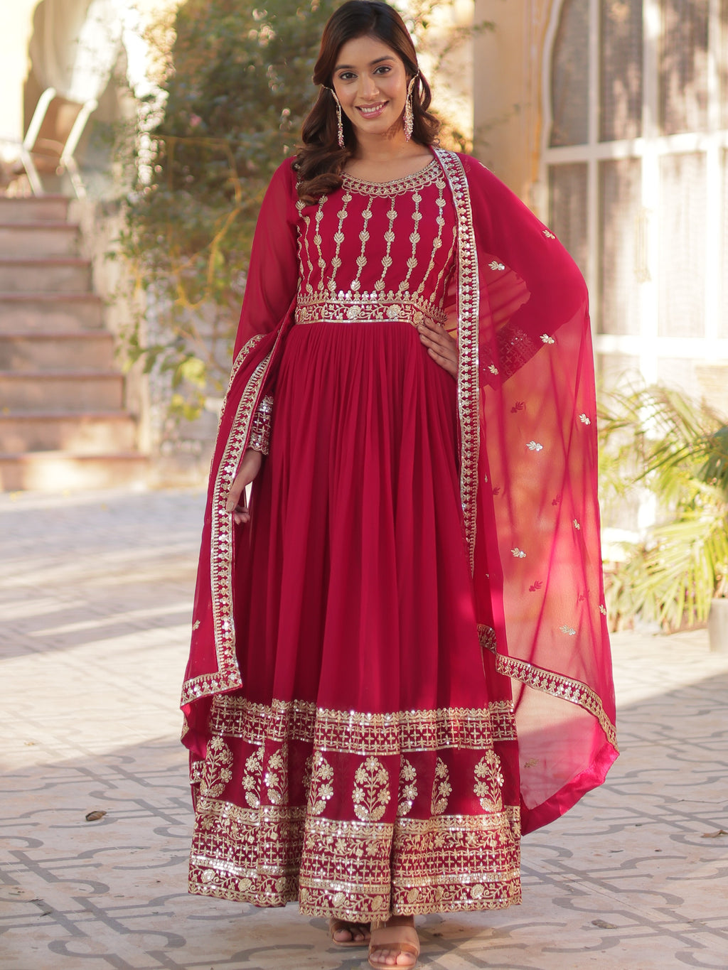 Faux Blooming Embroidered Gown For Women