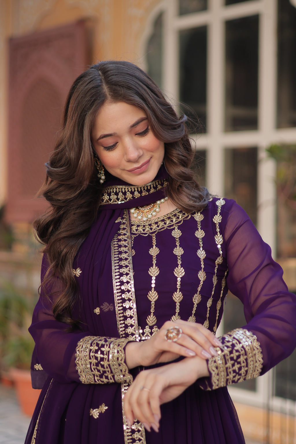 Faux Blooming Embroidered Gown For Women