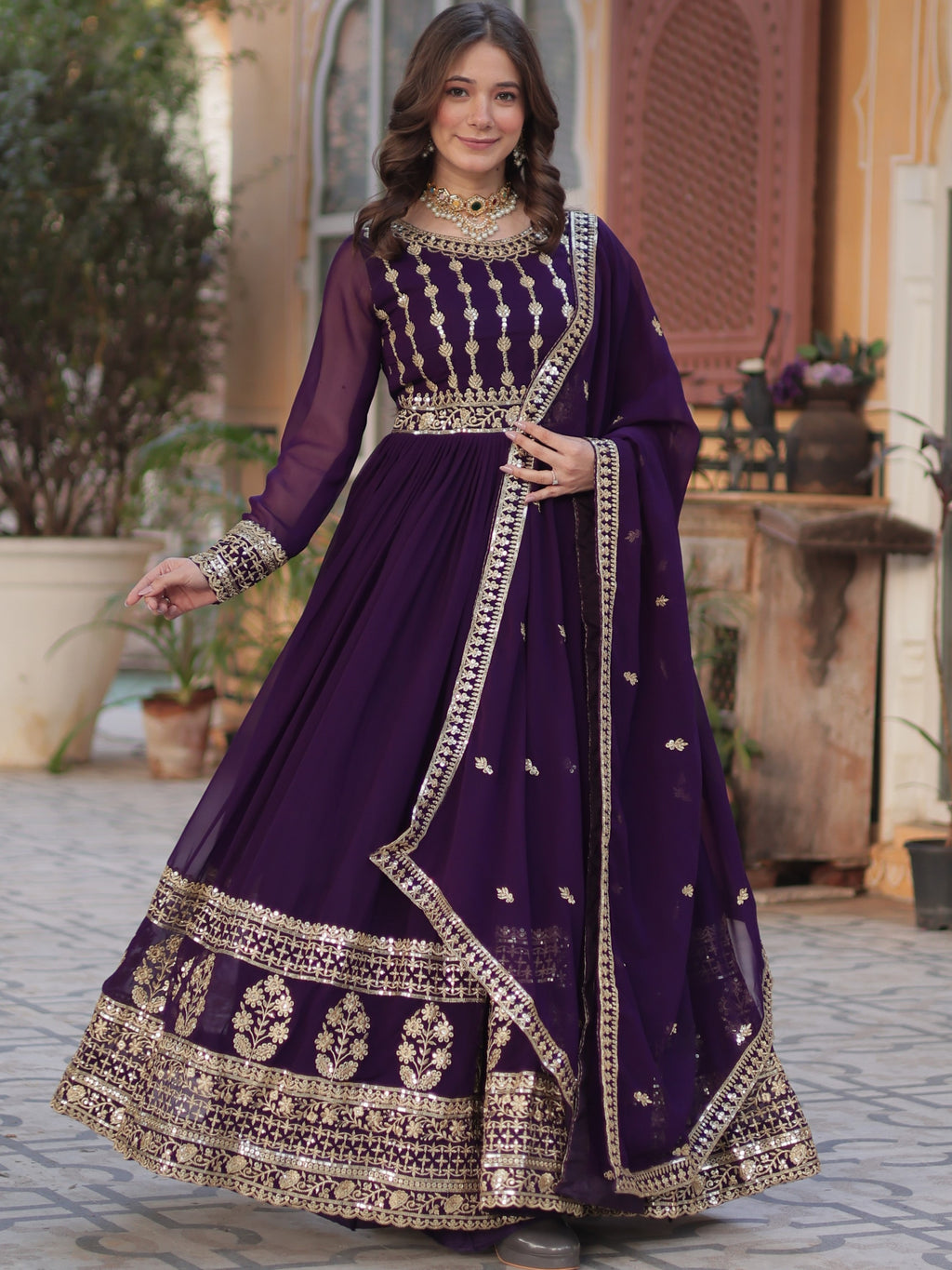 Faux Blooming Embroidered Gown For Women