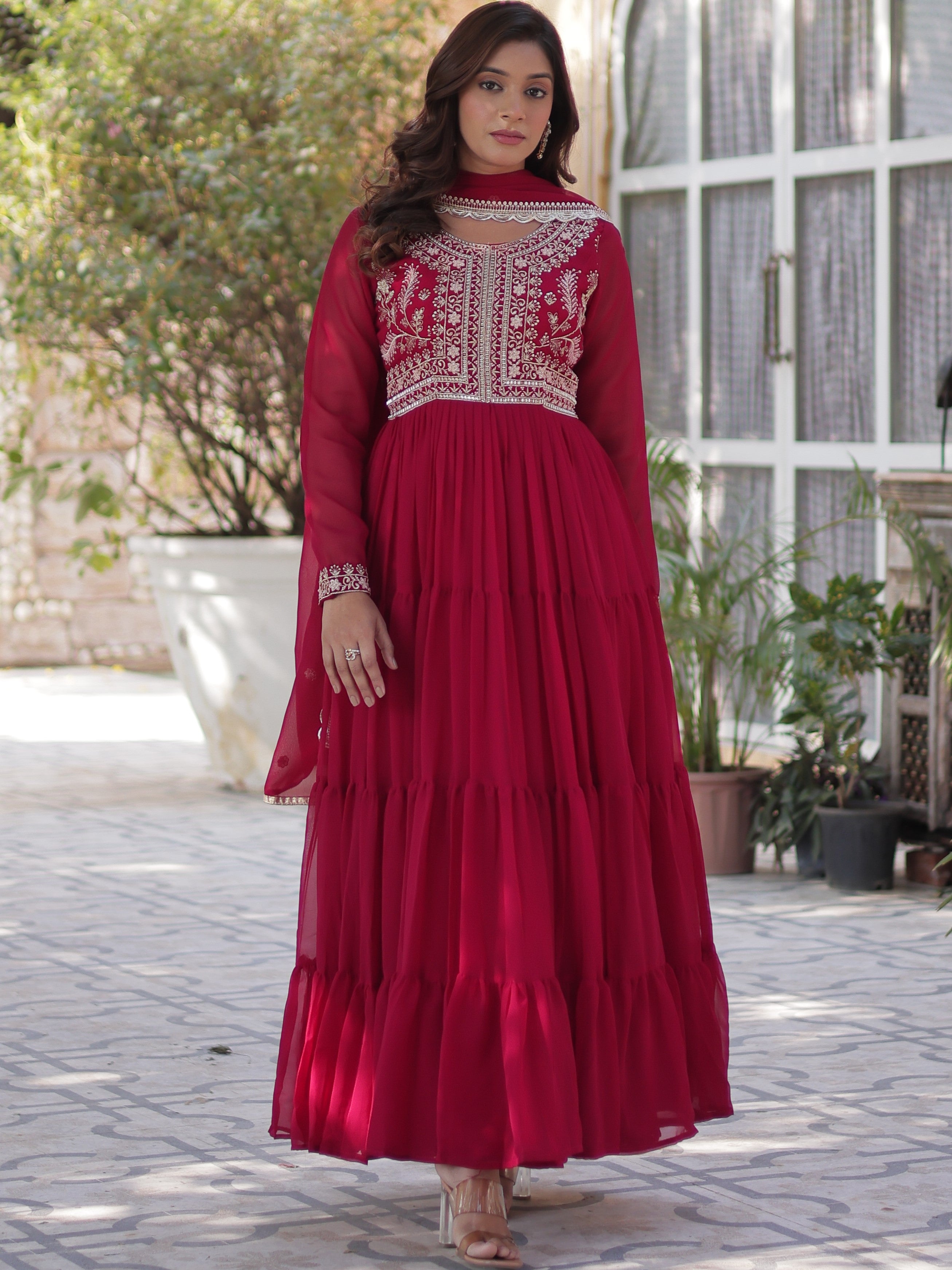 Georgette Embroidered Gown For Women