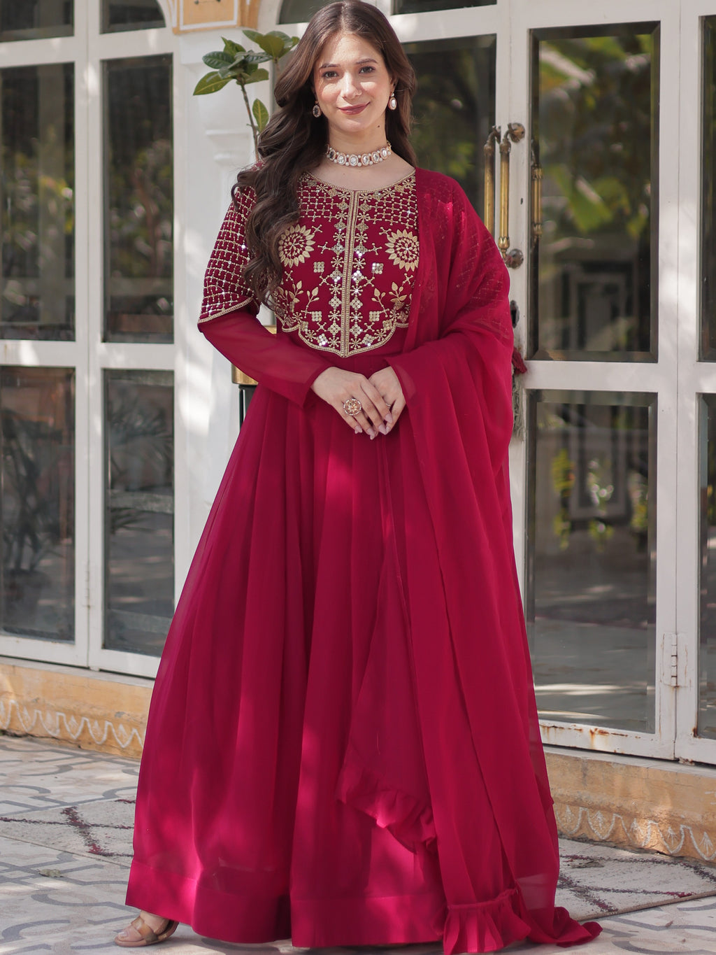 Georgette Embroidered Gown For Women