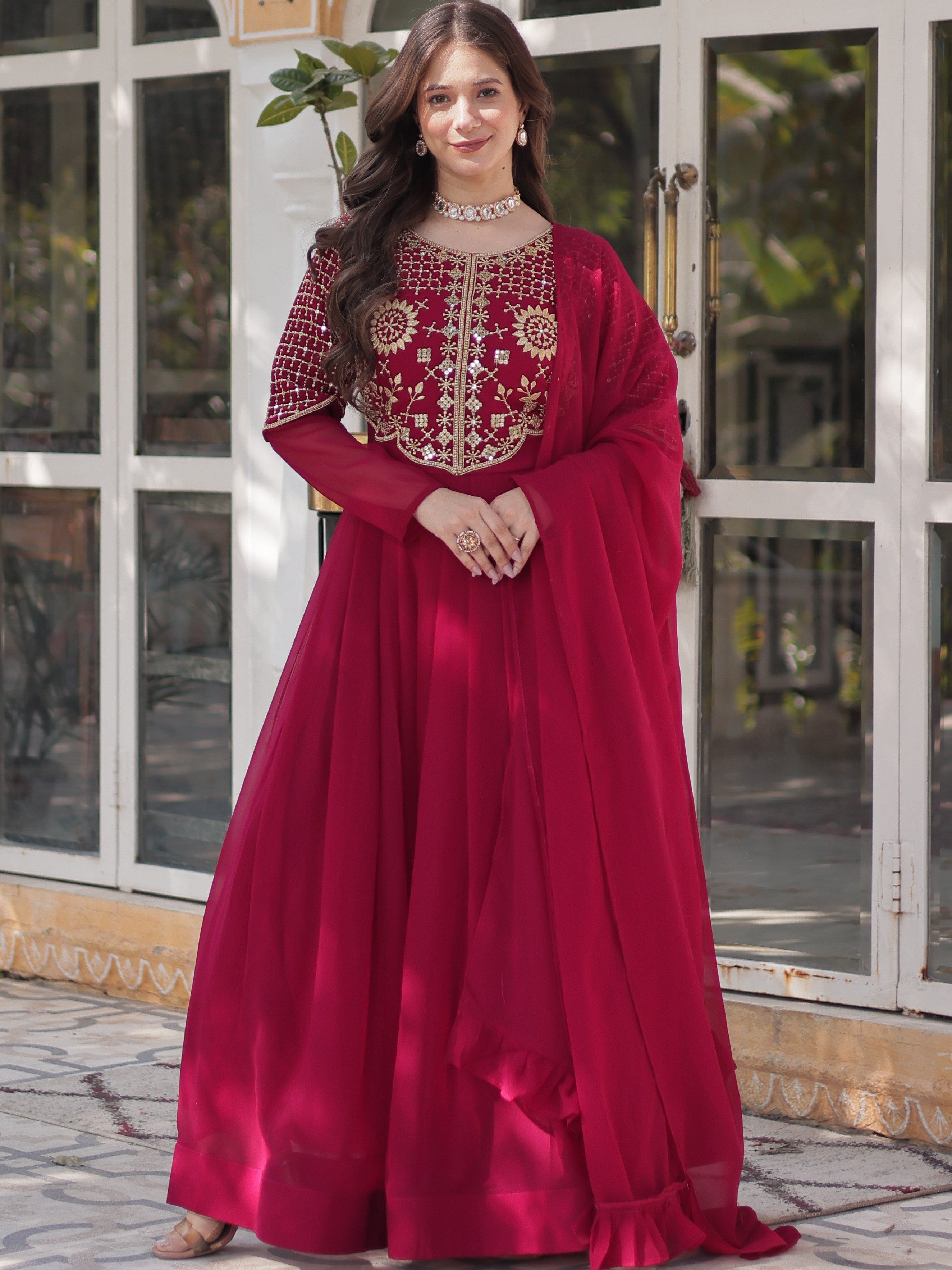 Georgette Embroidered Gown For Women