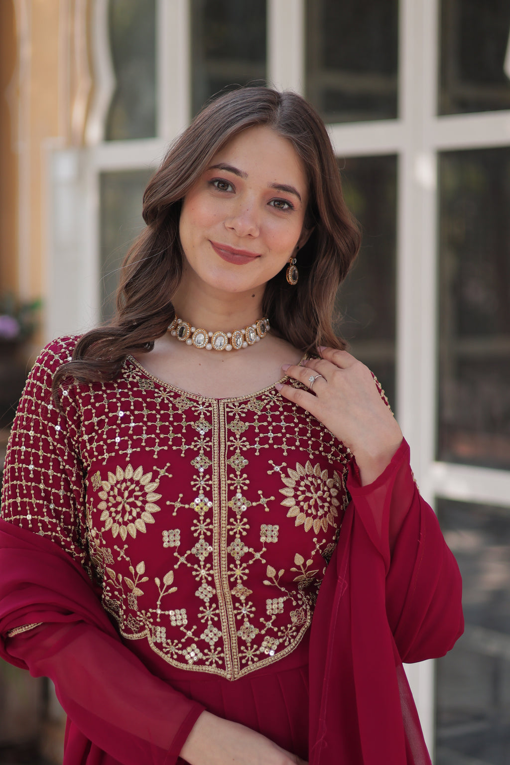 Georgette Embroidered Gown For Women