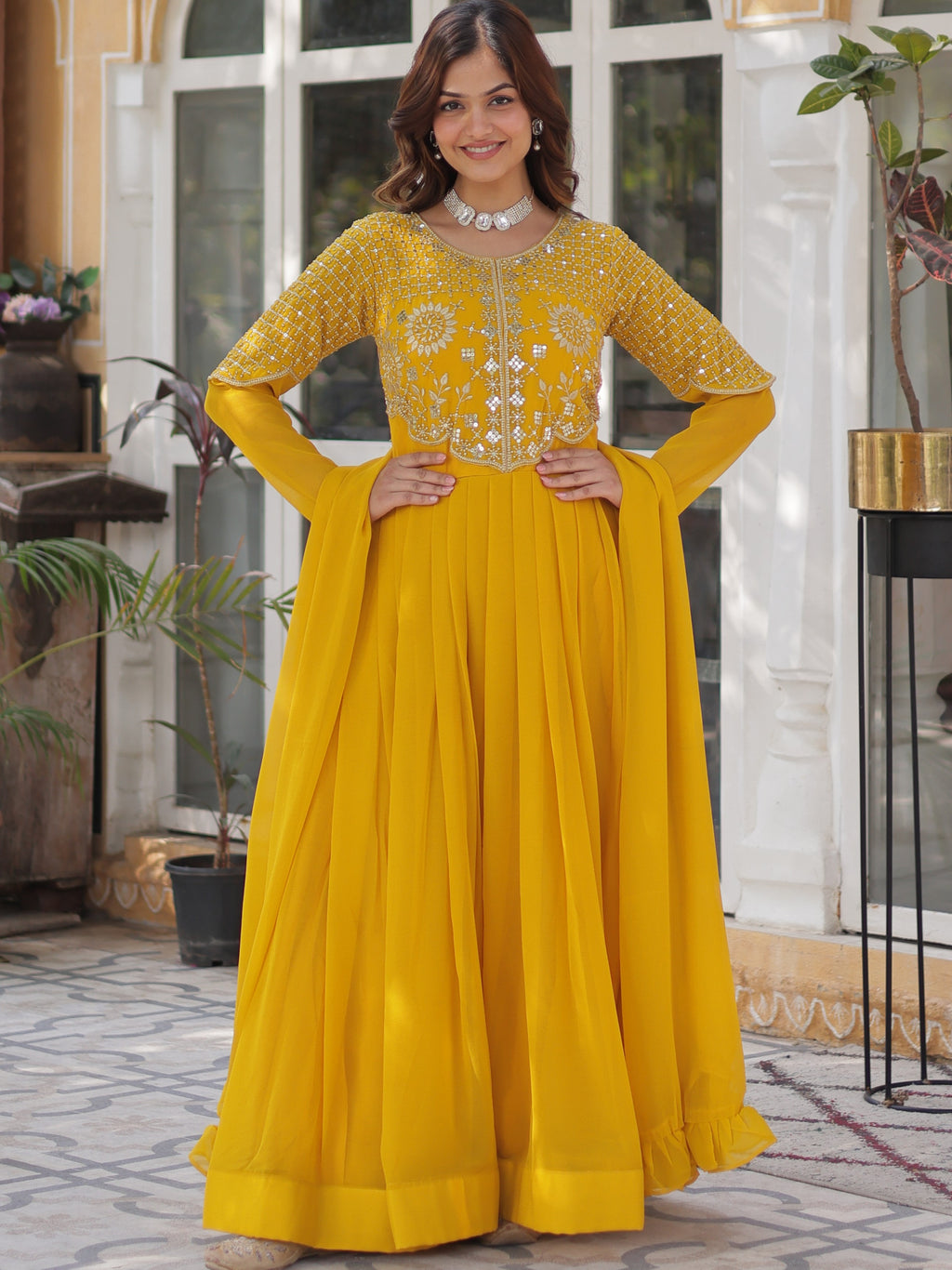 Georgette Embroidered Gown For Women