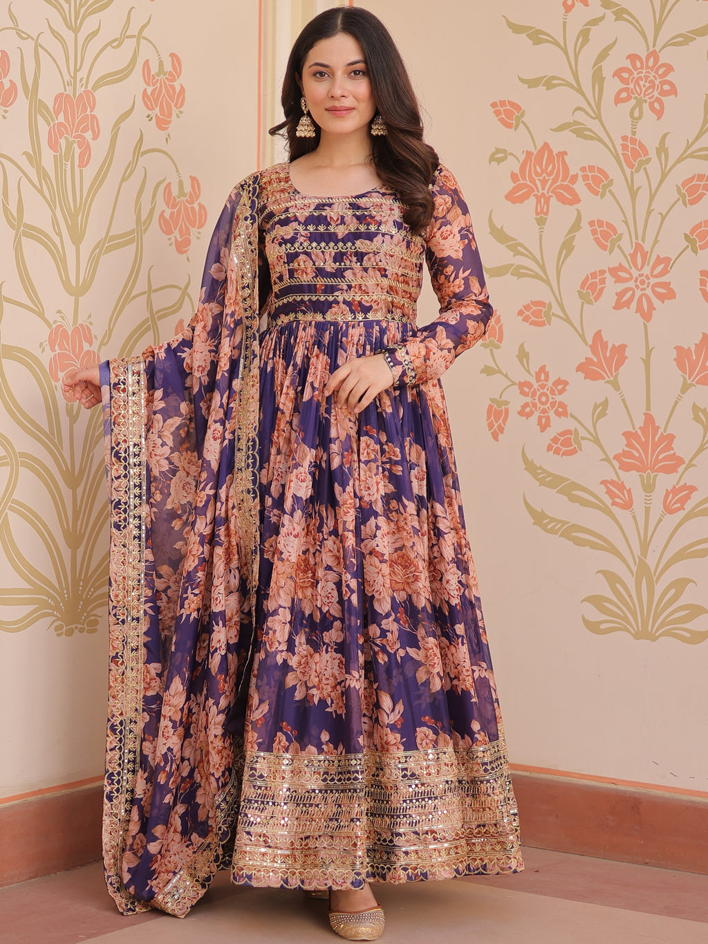 Russian Silk Printed Gown For Women