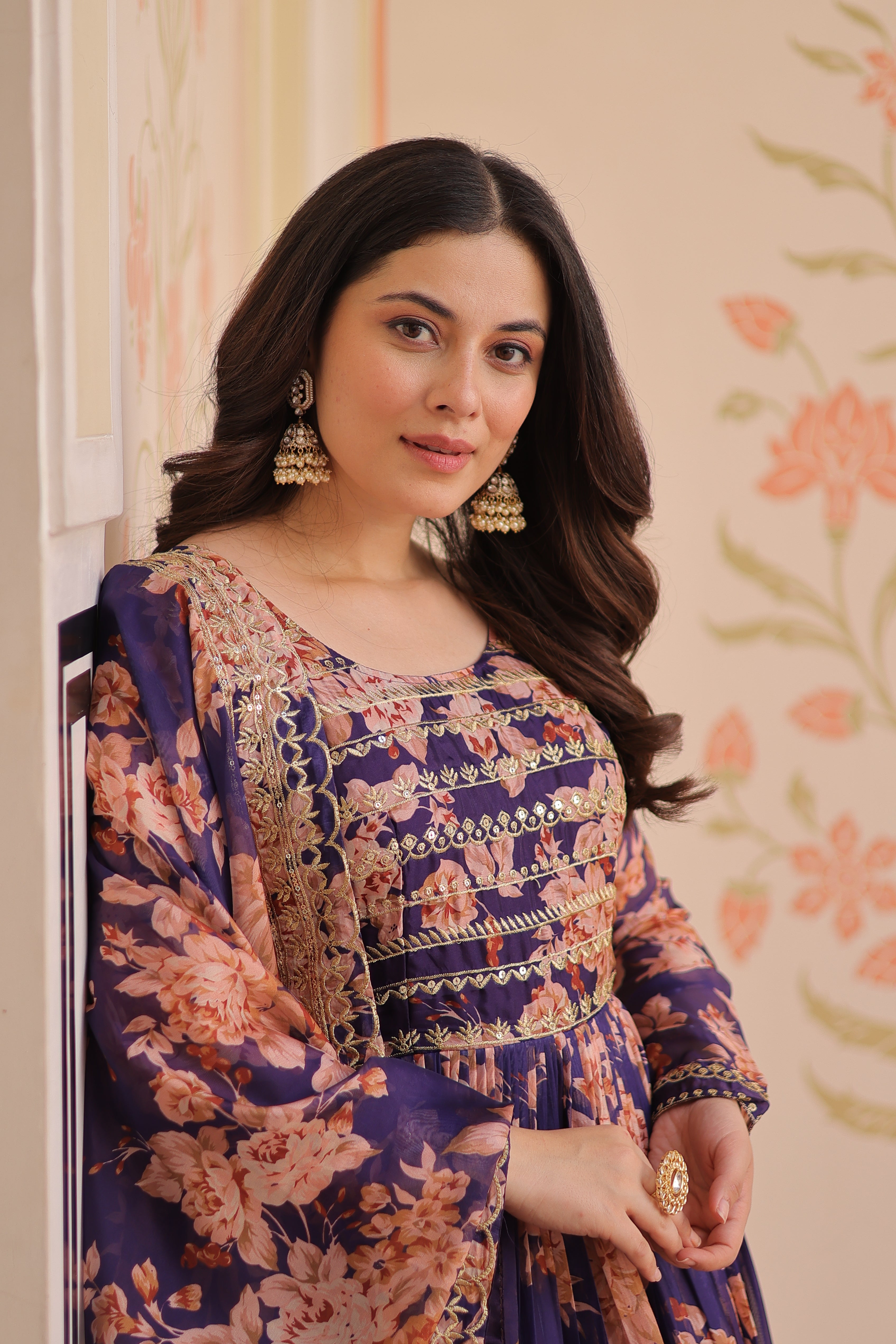 Russian Silk Printed Gown For Women