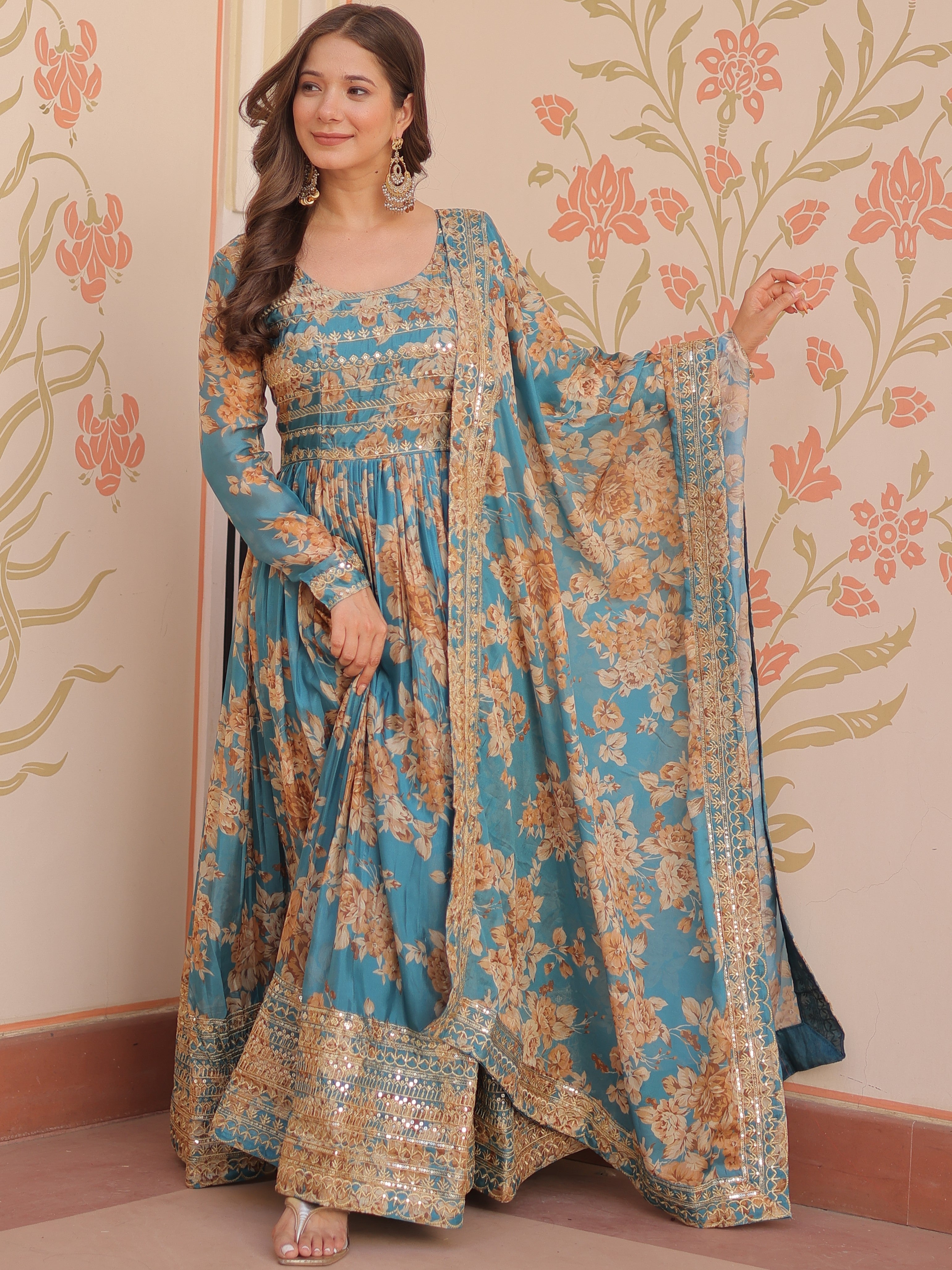 Russian Silk Printed Gown For Women