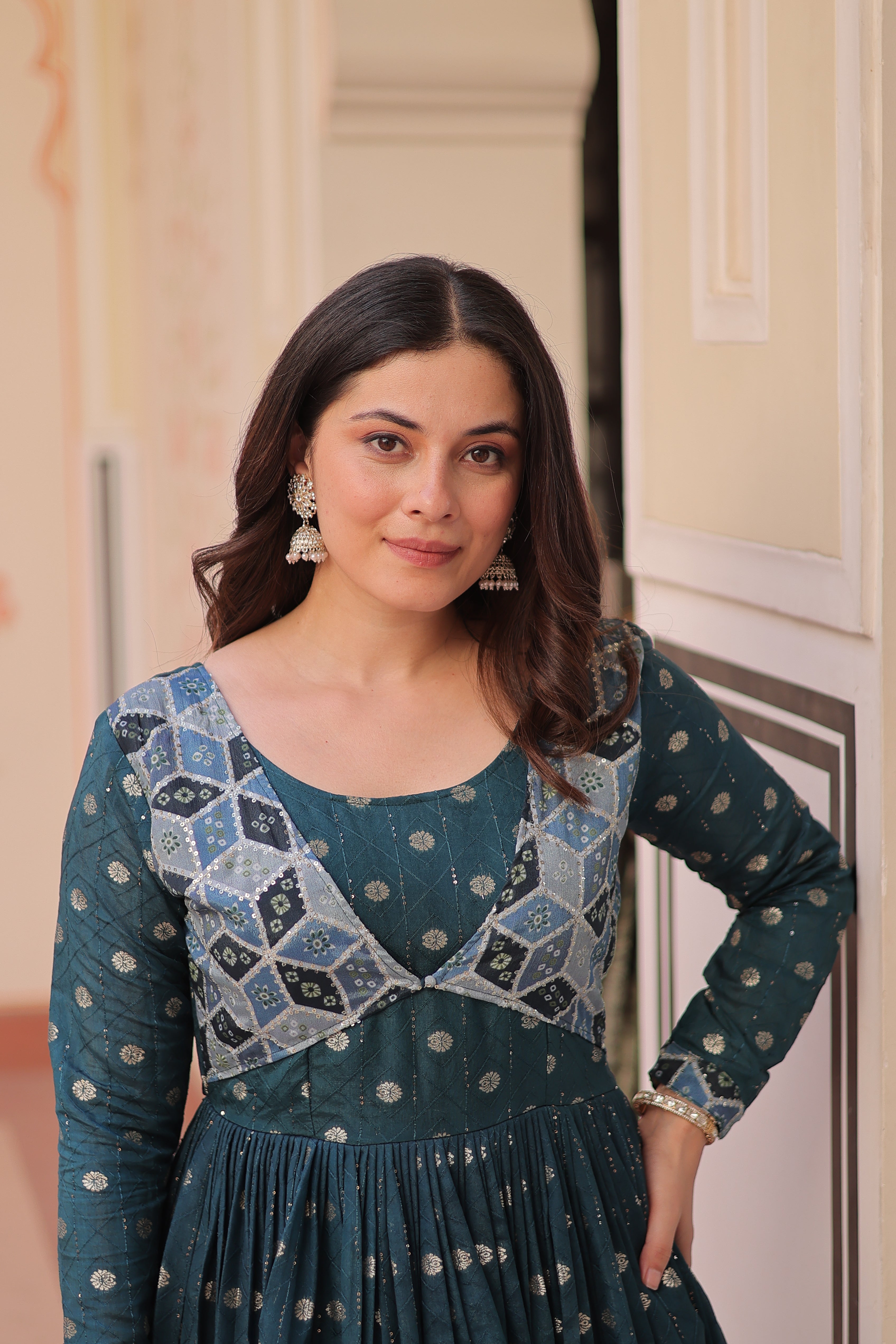 Jacquard Printed Gown For Women