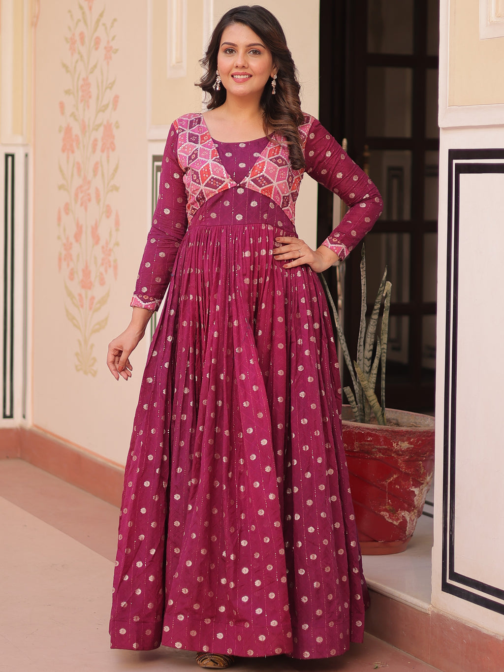 Jacquard Printed Gown For Women