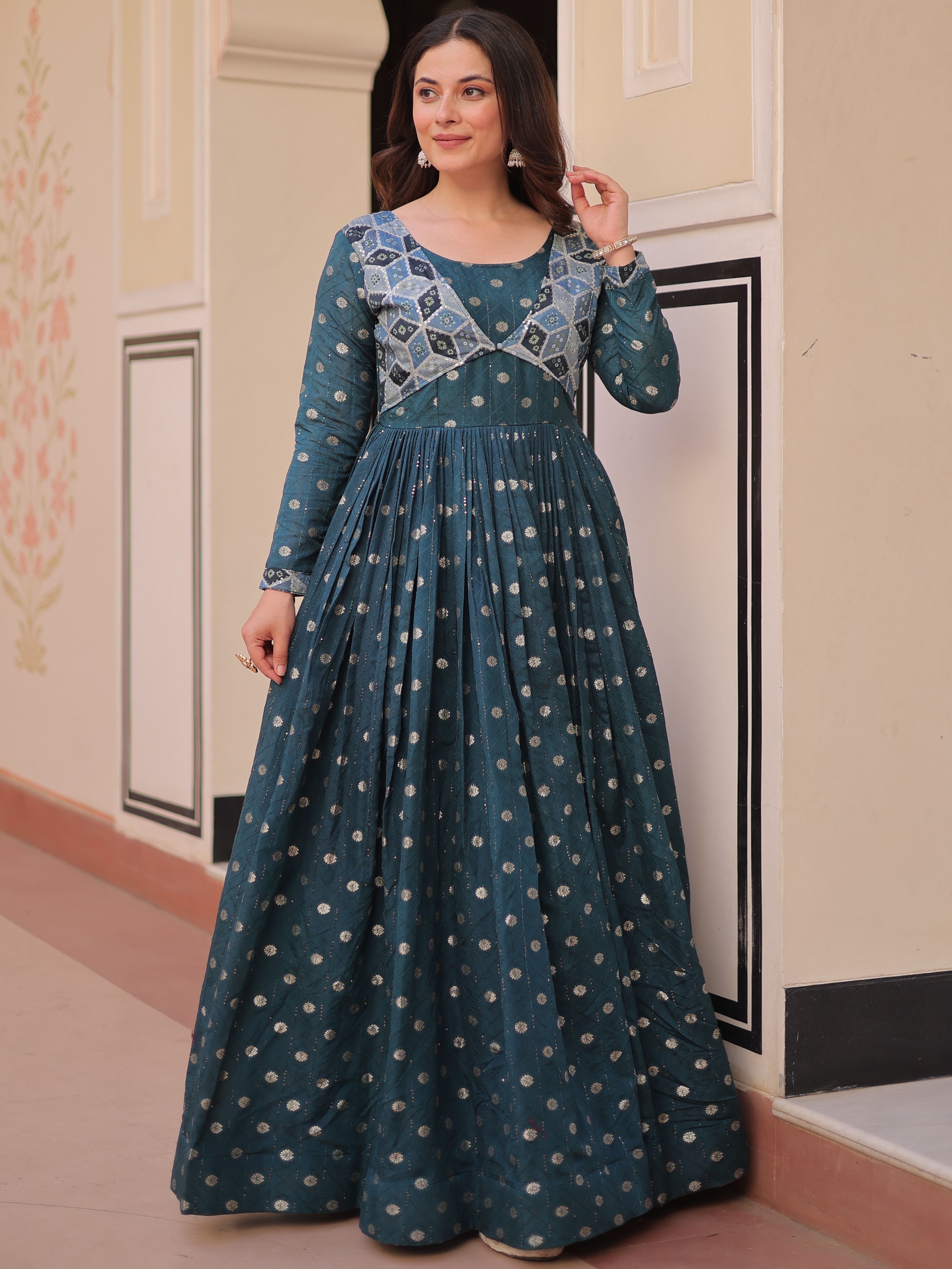 Jacquard Printed Gown For Women
