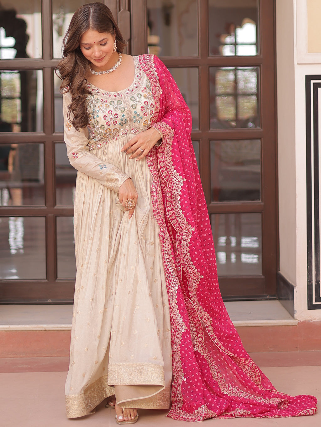 Cosmos Embroidered Work Gown For Women