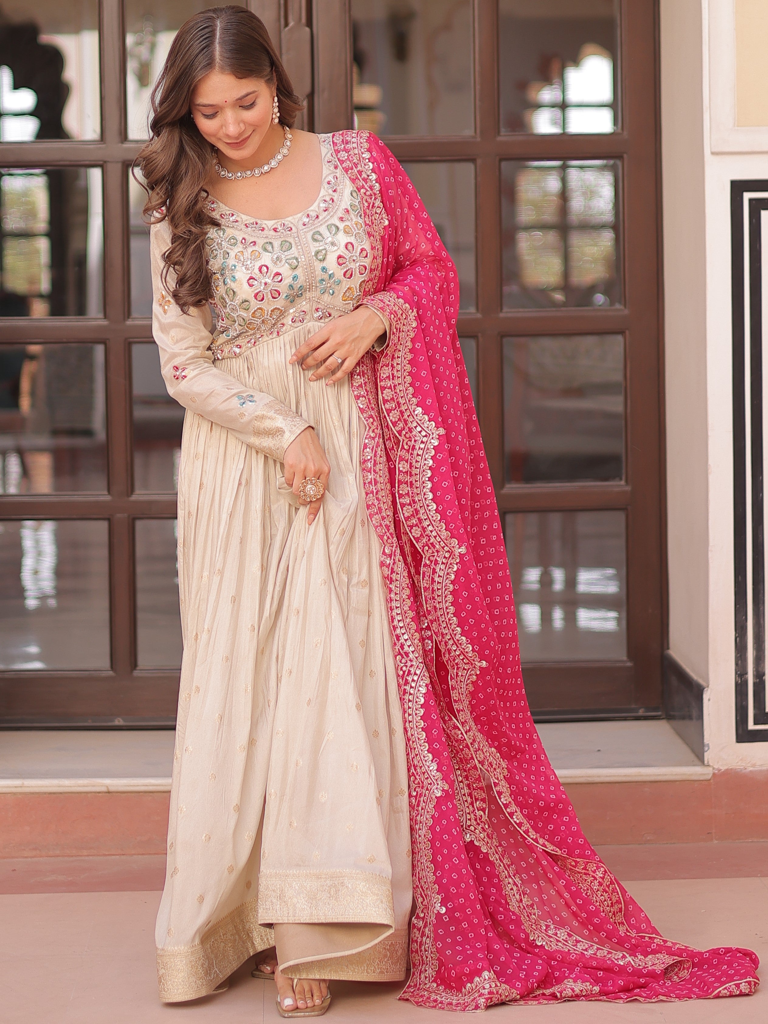 Cosmos Embroidered Work Gown For Women
