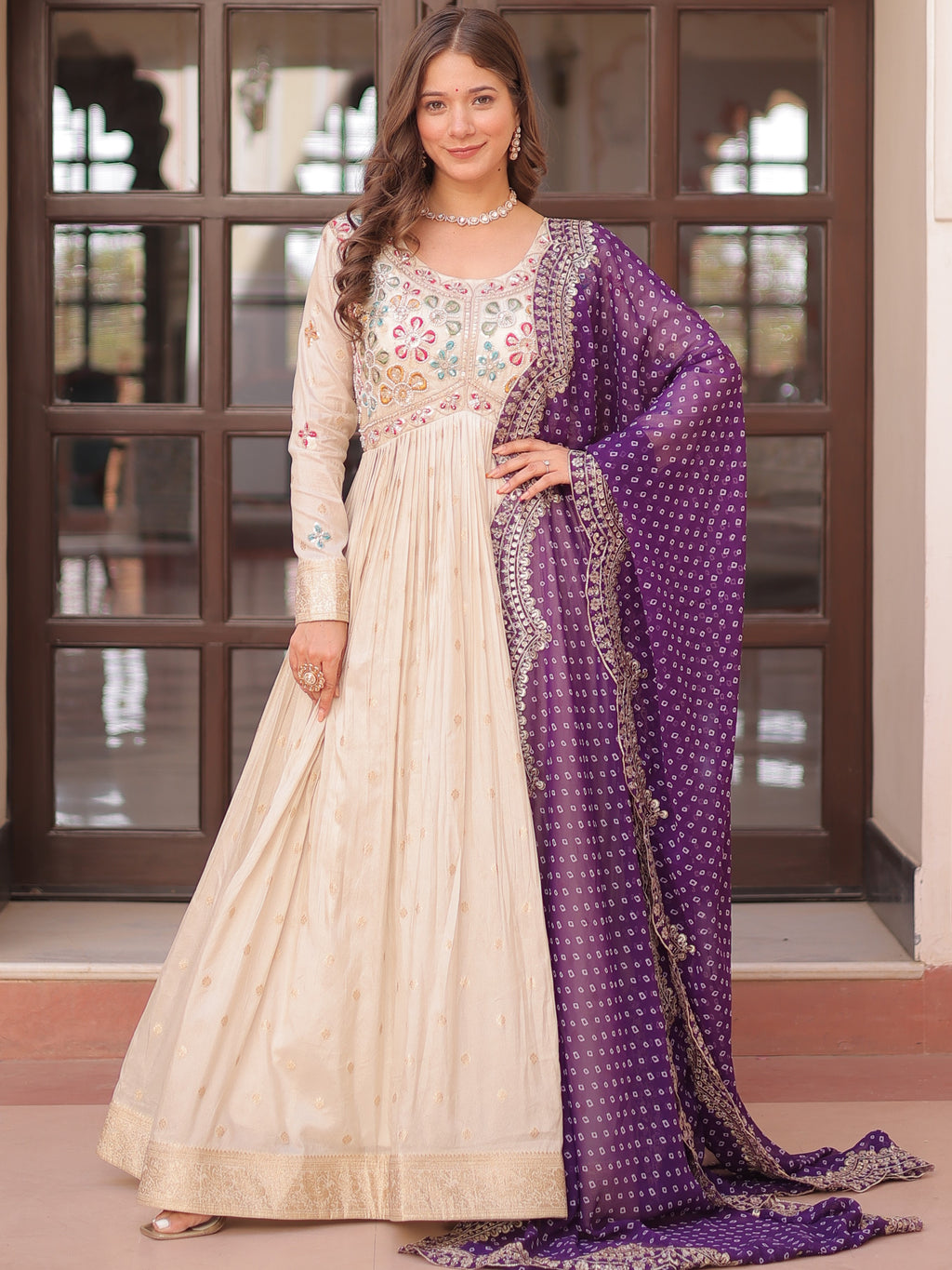 Cosmos Embroidered Work Gown For Women