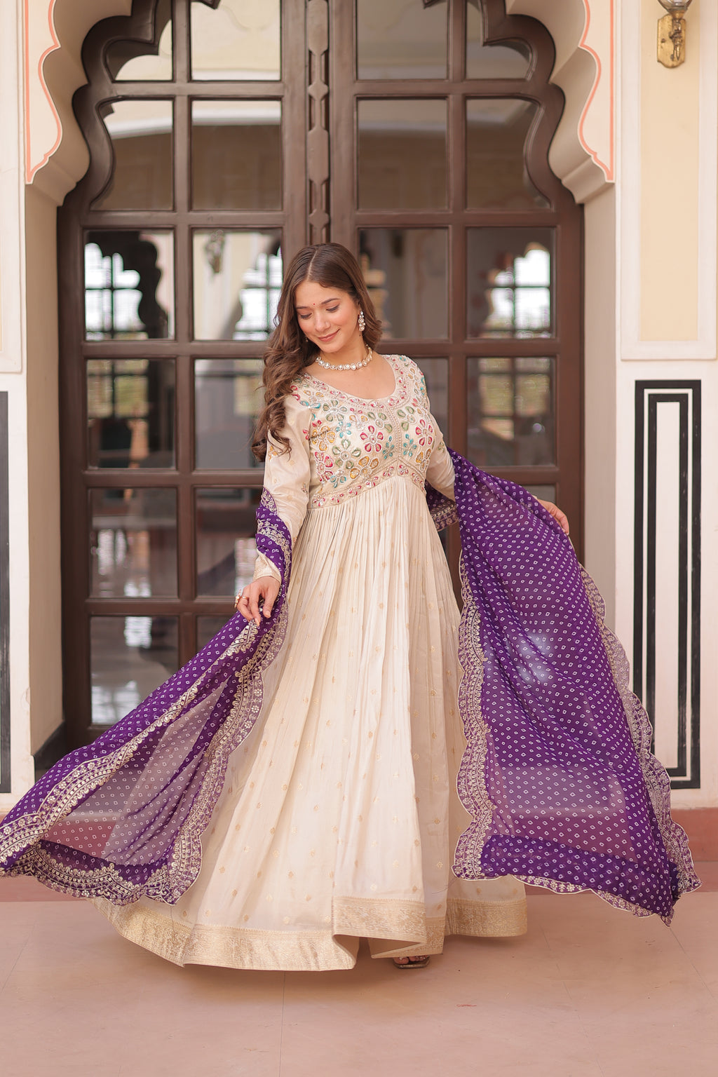 Cosmos Embroidered Work Gown For Women