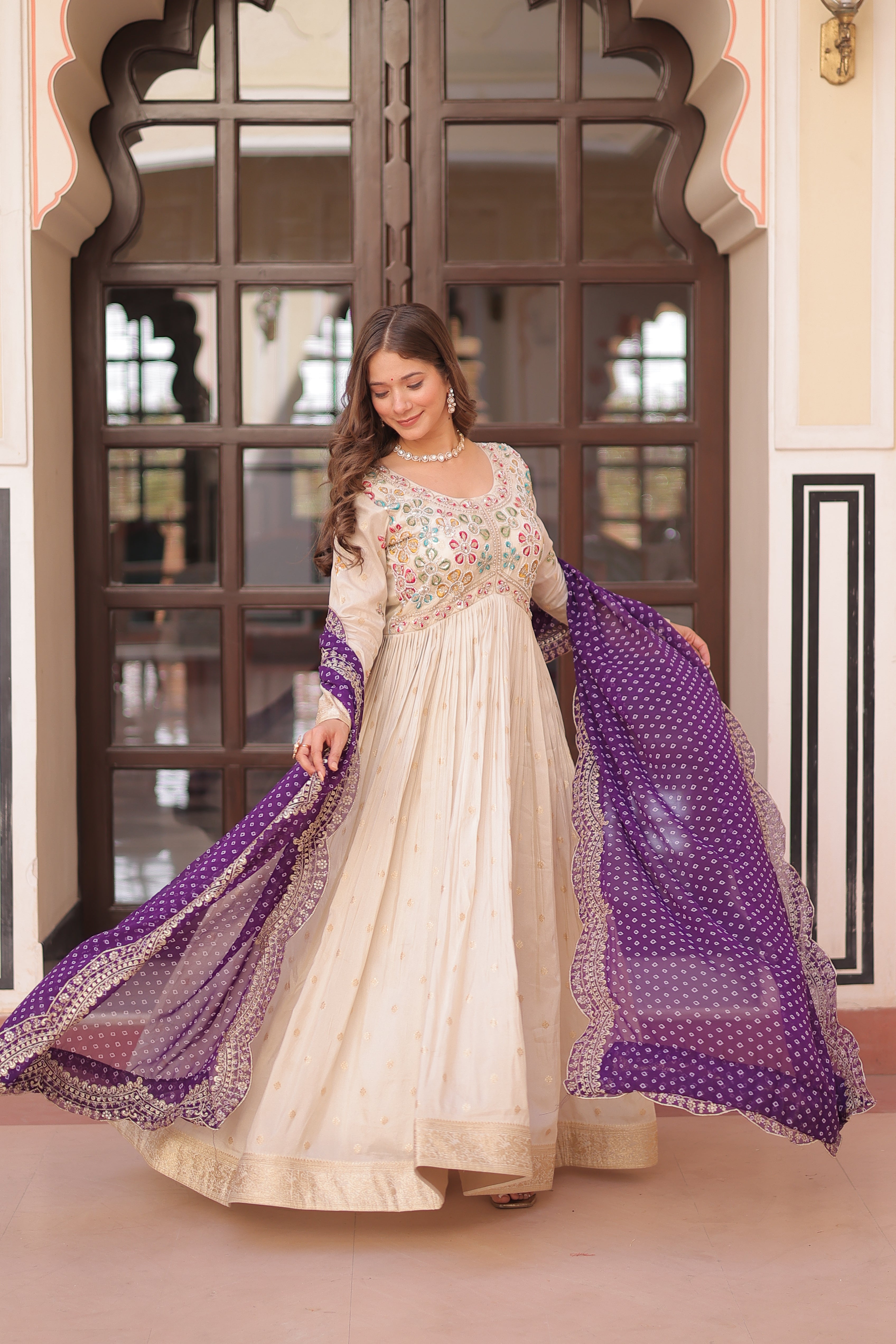 Cosmos Embroidered Work Gown For Women