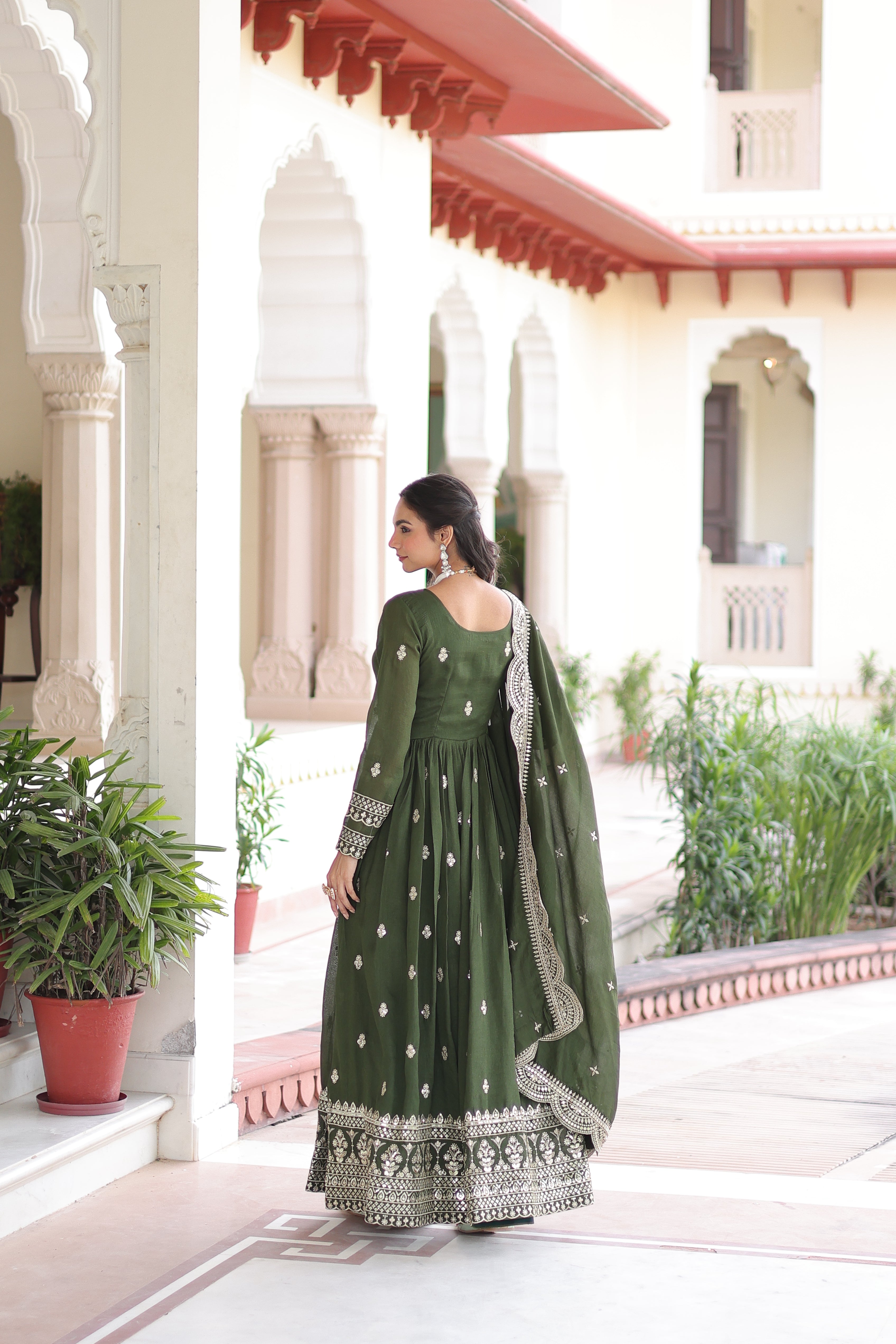 Vichitra Silk Zari Embroidered Gown With Dupatta