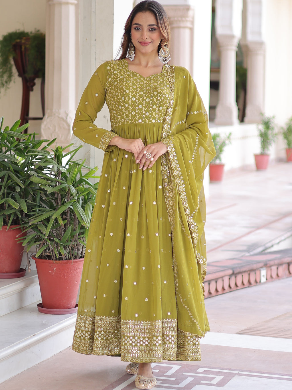 Georgette Embroidered Gown With Dupatta