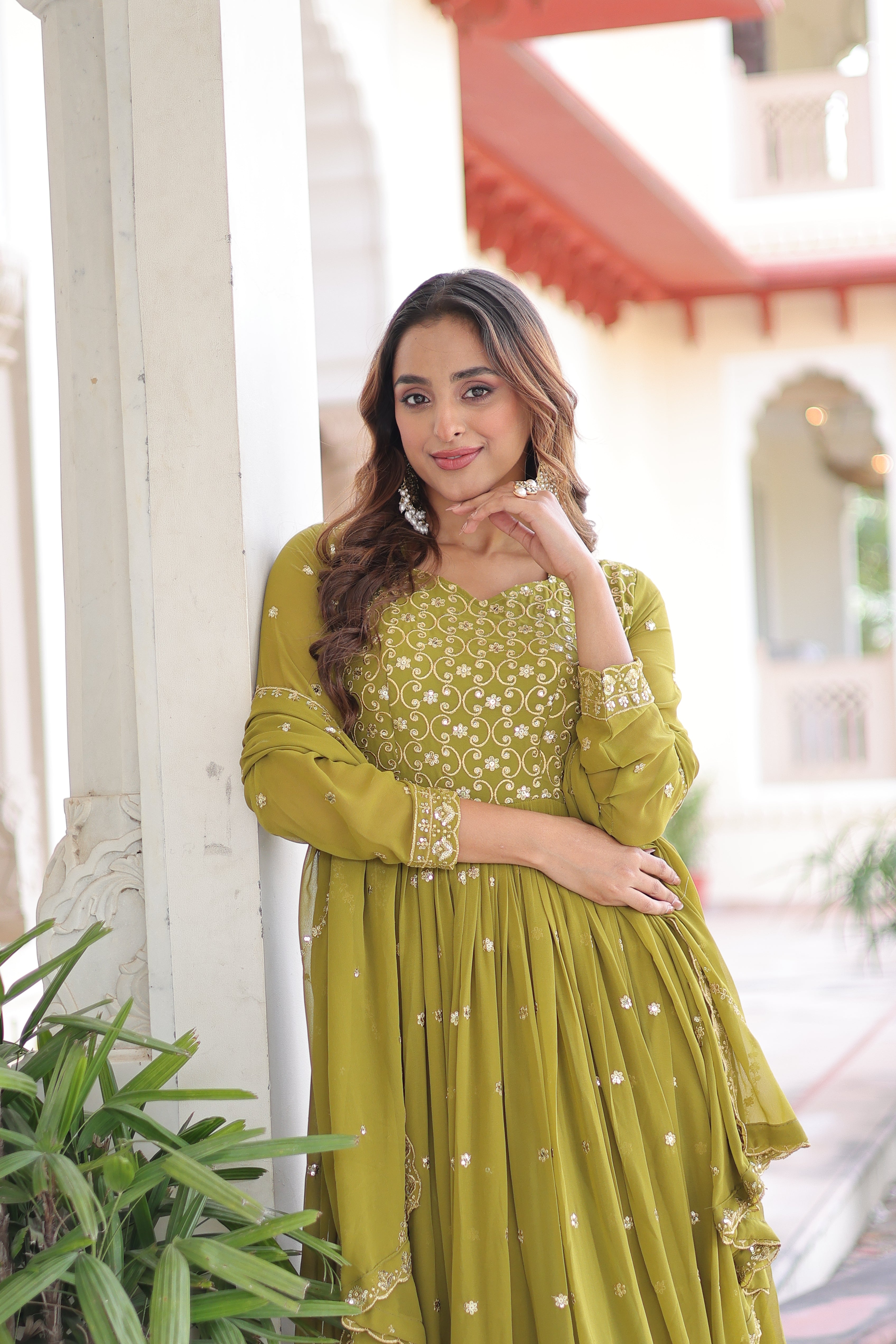 Georgette Embroidered Gown With Dupatta