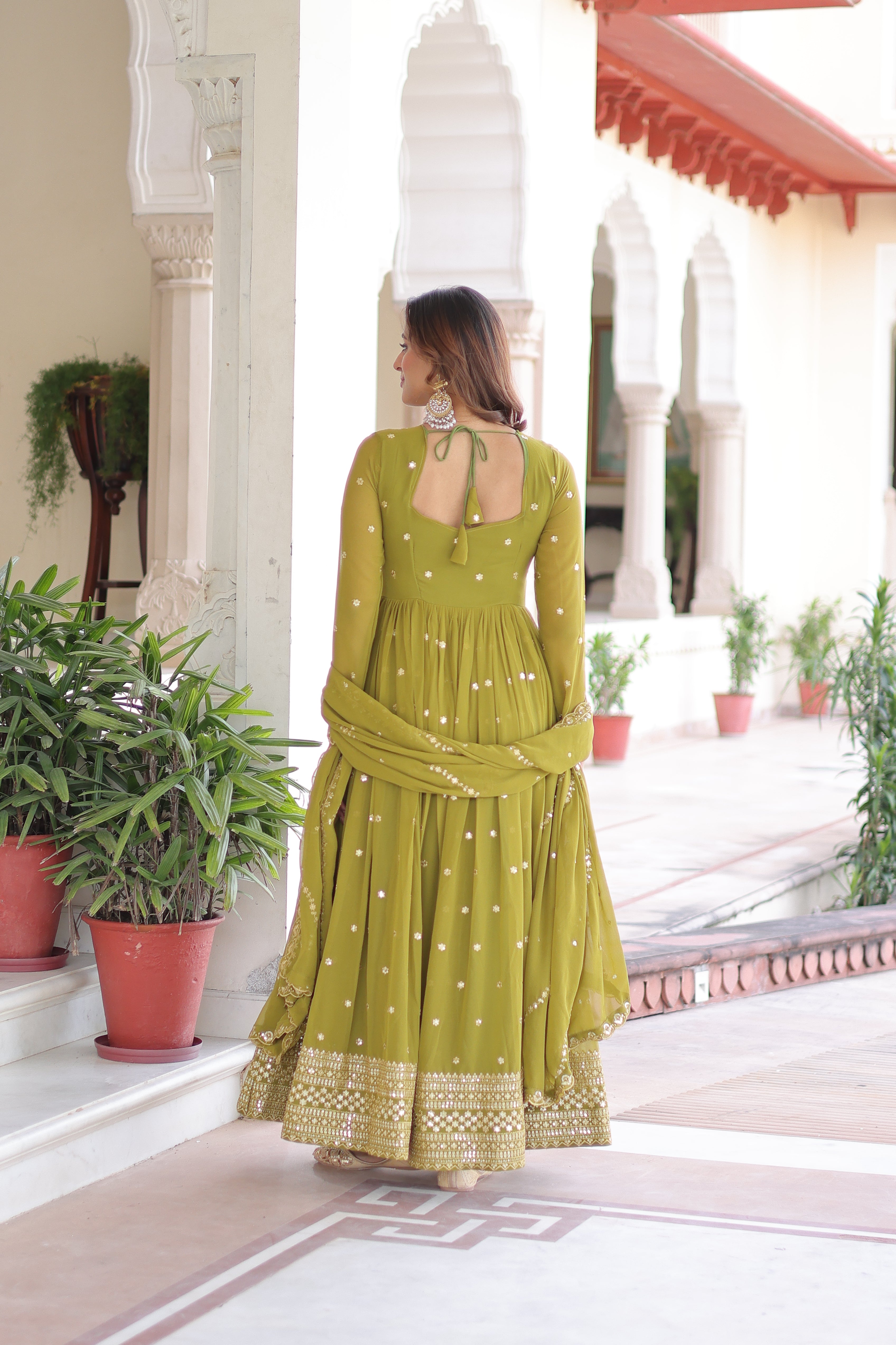 Georgette Embroidered Gown With Dupatta
