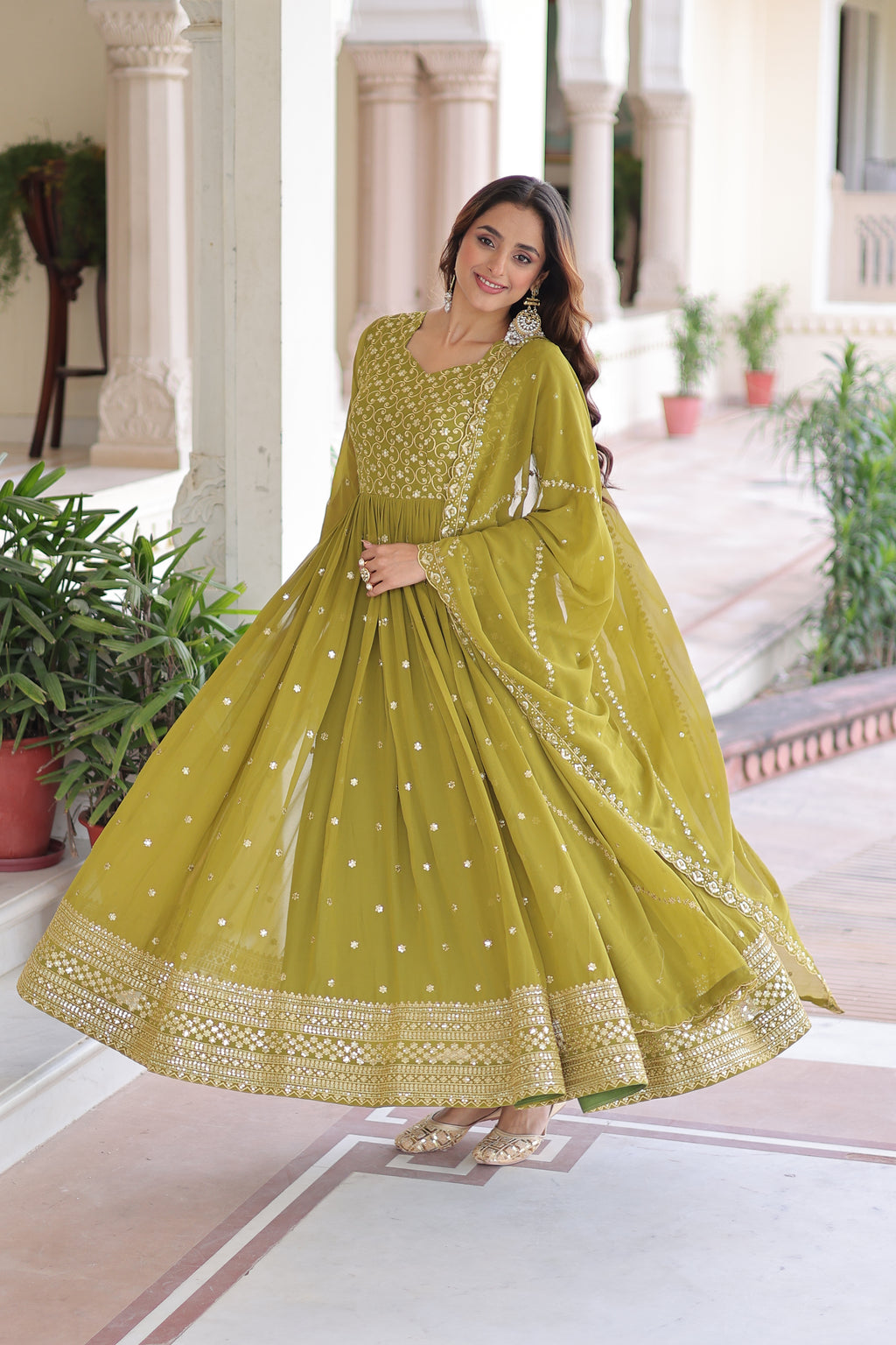 Georgette Embroidered Gown With Dupatta