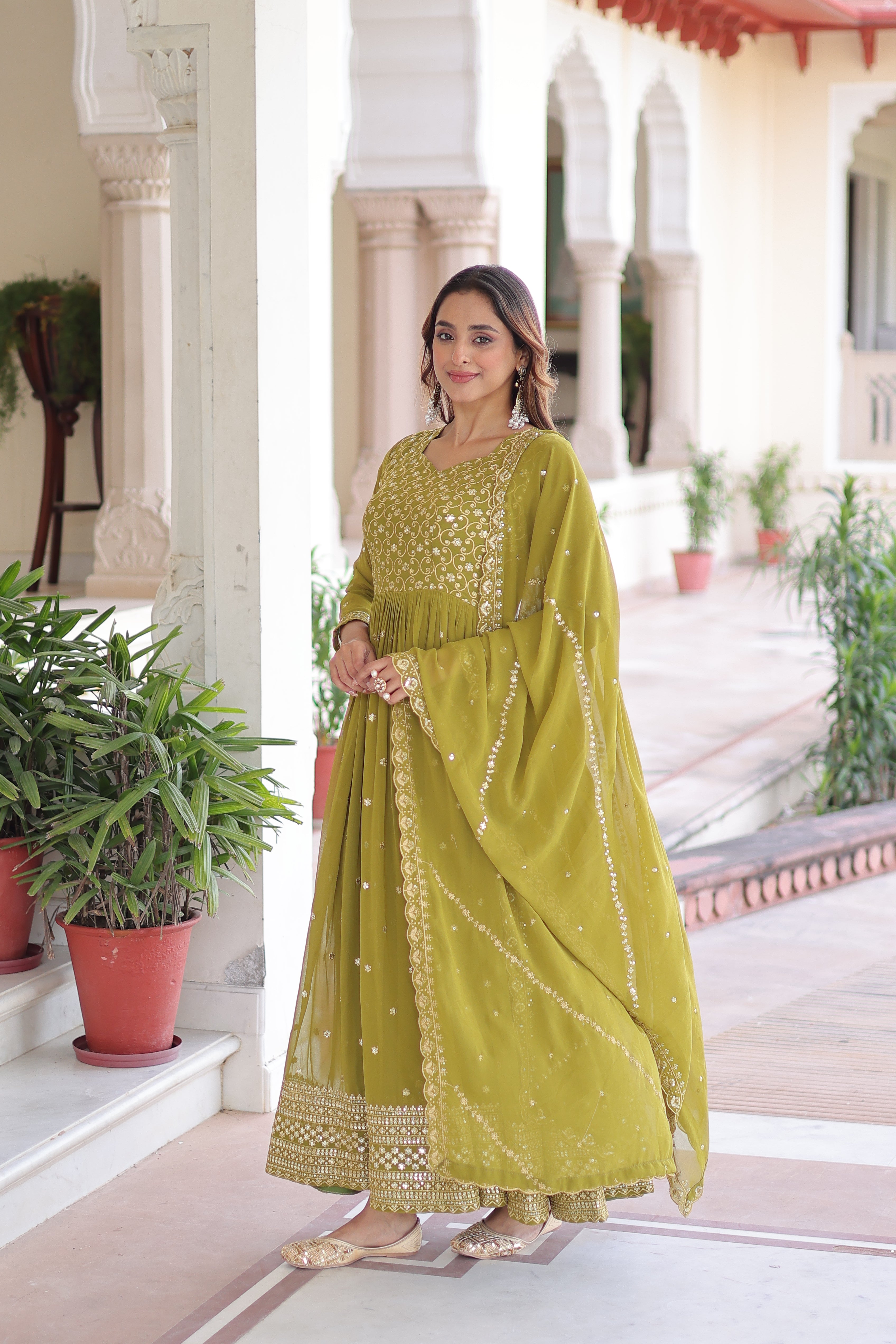 Georgette Embroidered Gown With Dupatta