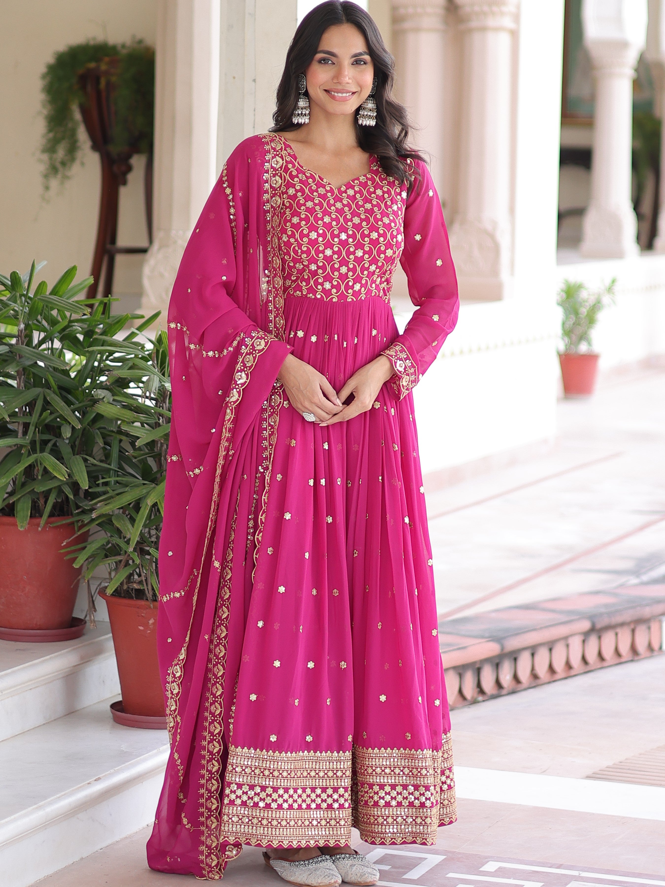 Georgette Embroidered Gown With Dupatta