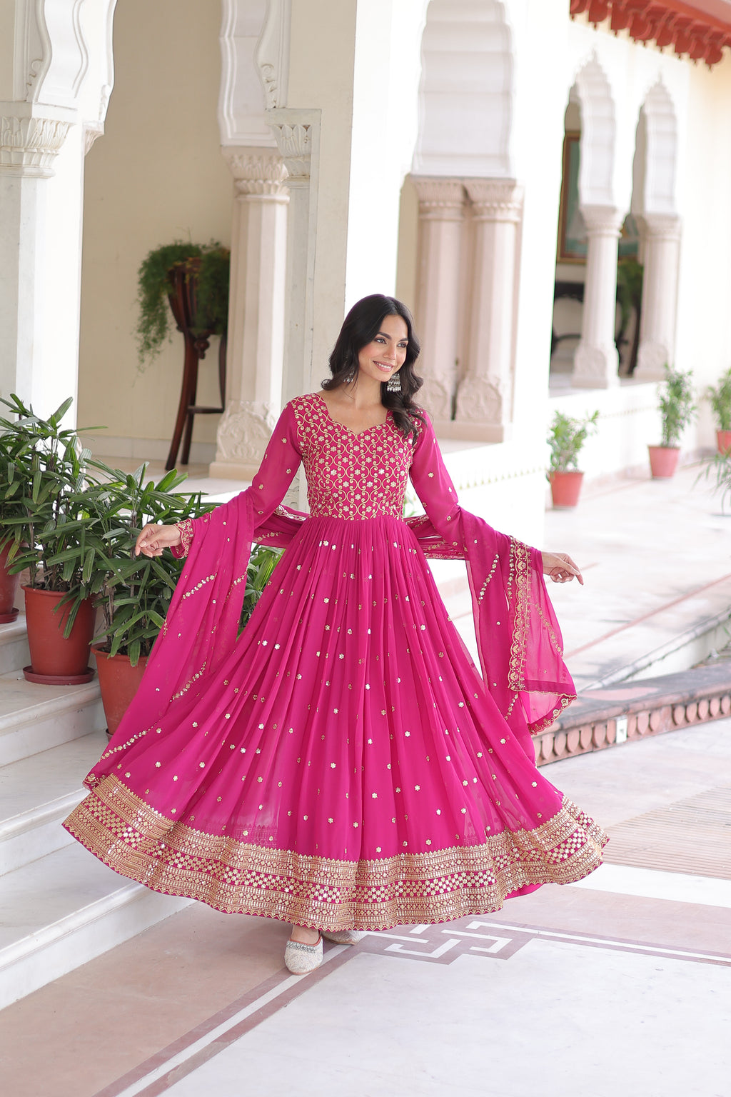 Georgette Embroidered Gown With Dupatta