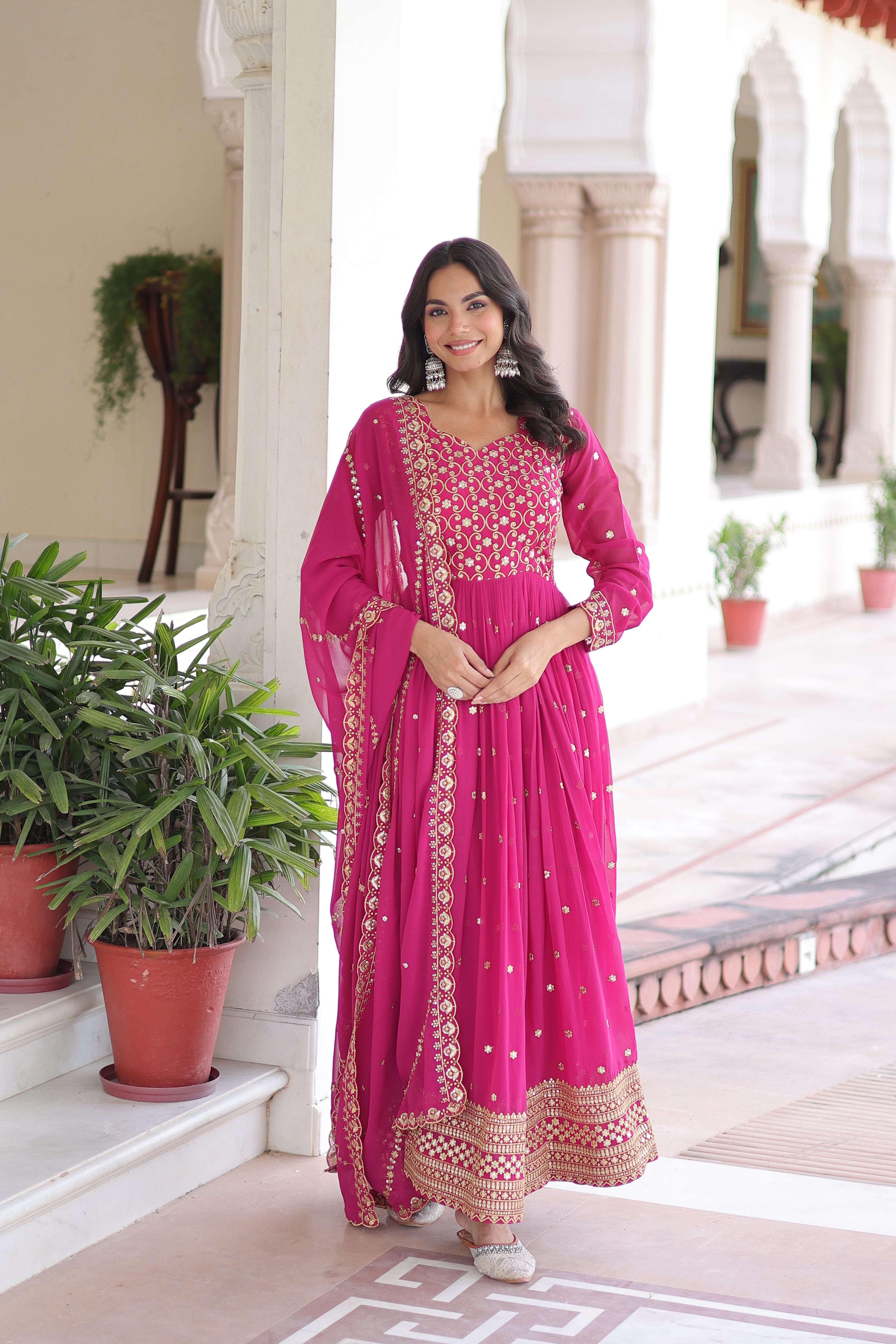 Georgette Embroidered Gown With Dupatta