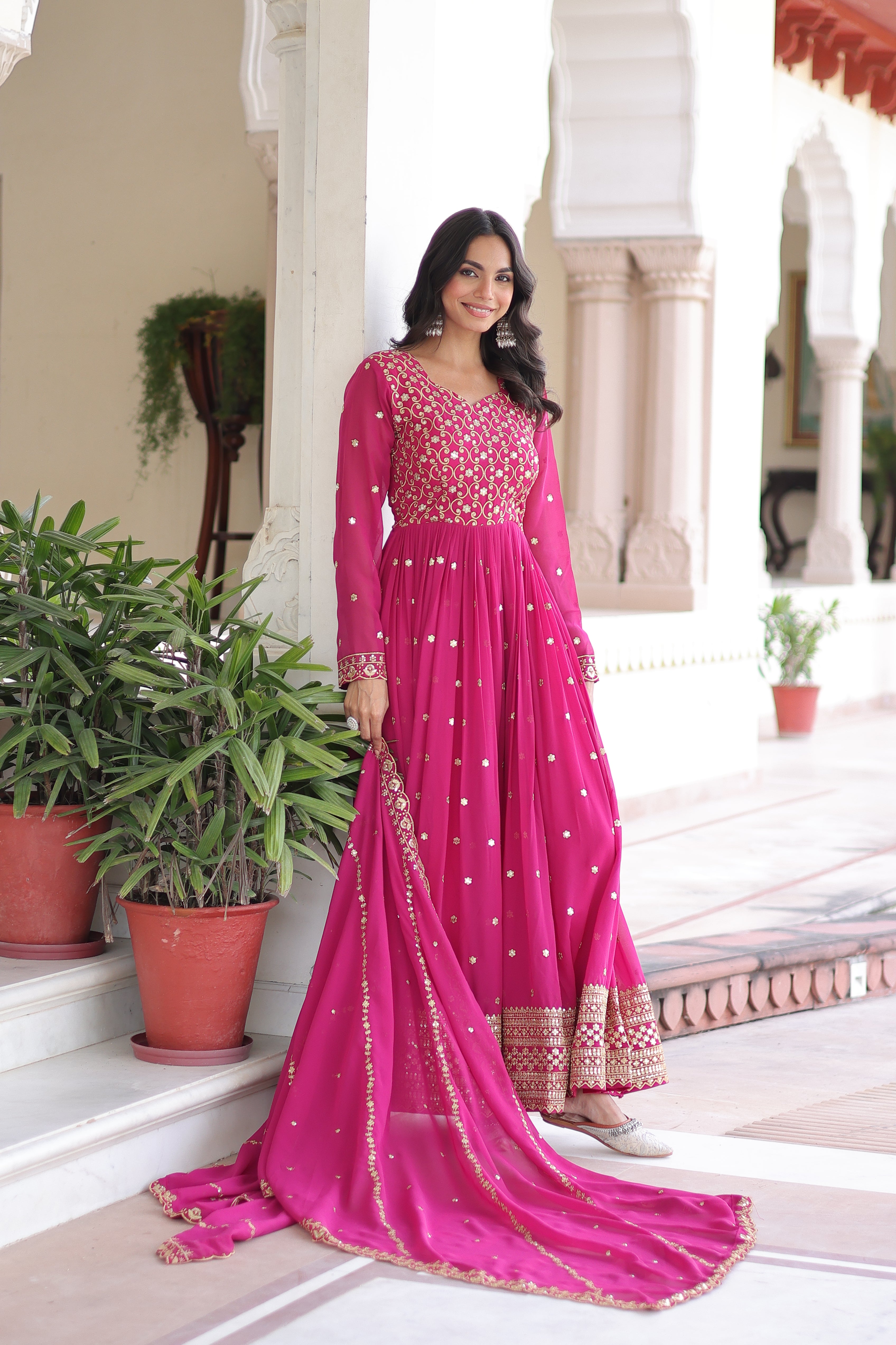 Georgette Embroidered Gown With Dupatta
