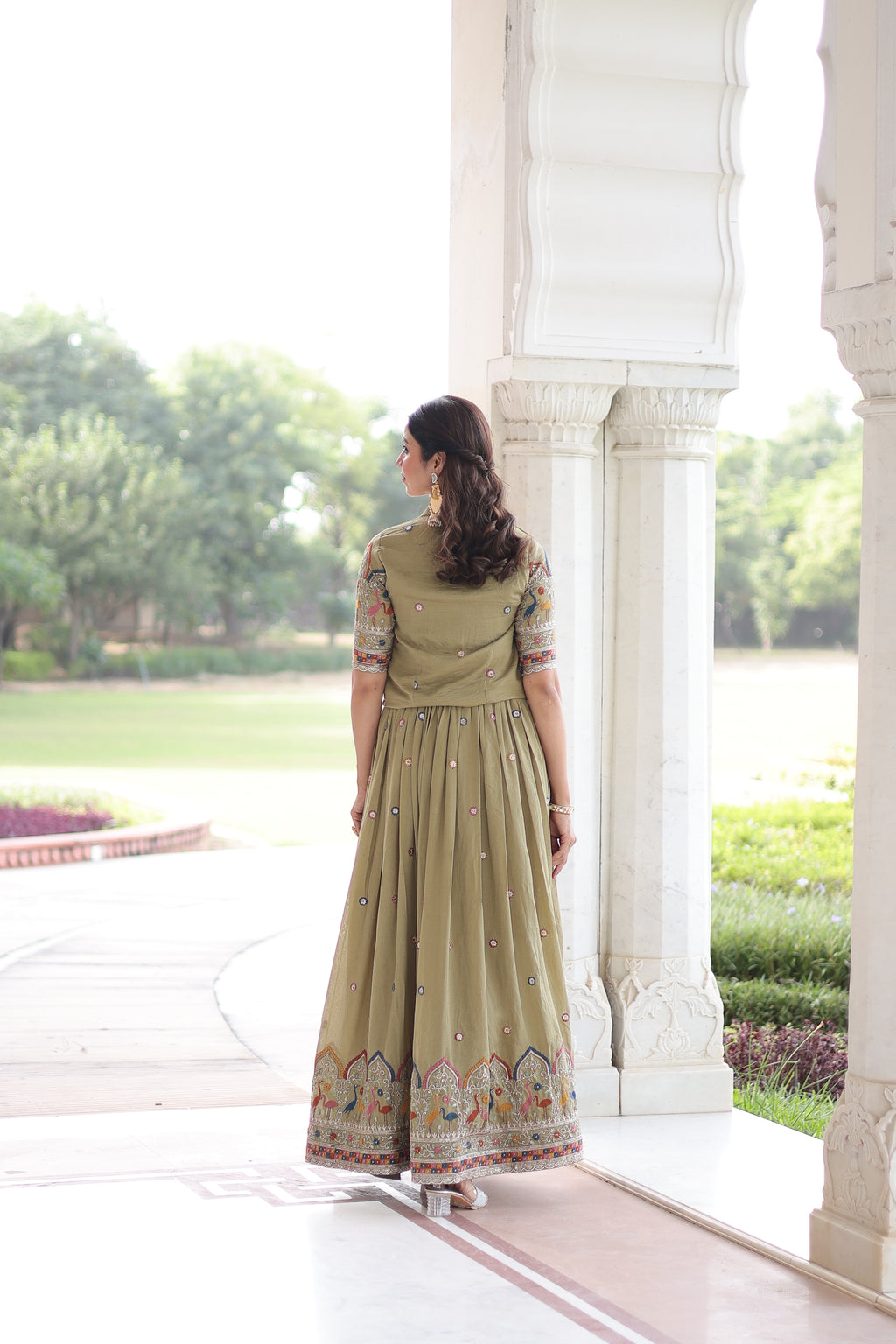 Vichitra Silk Thread Embroidered Gown With Koti