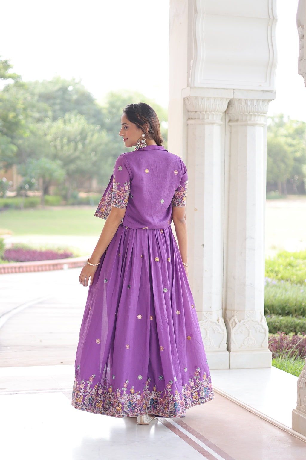Vichitra Silk Thread Embroidered Gown With Koti